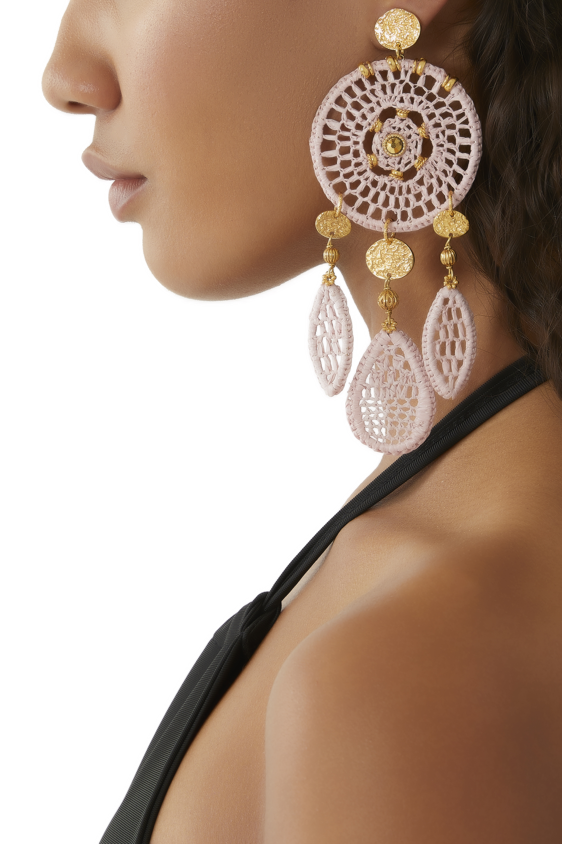 Fanfaria Clip-On Raffia Earrings, 24k Gold-Plated Brass