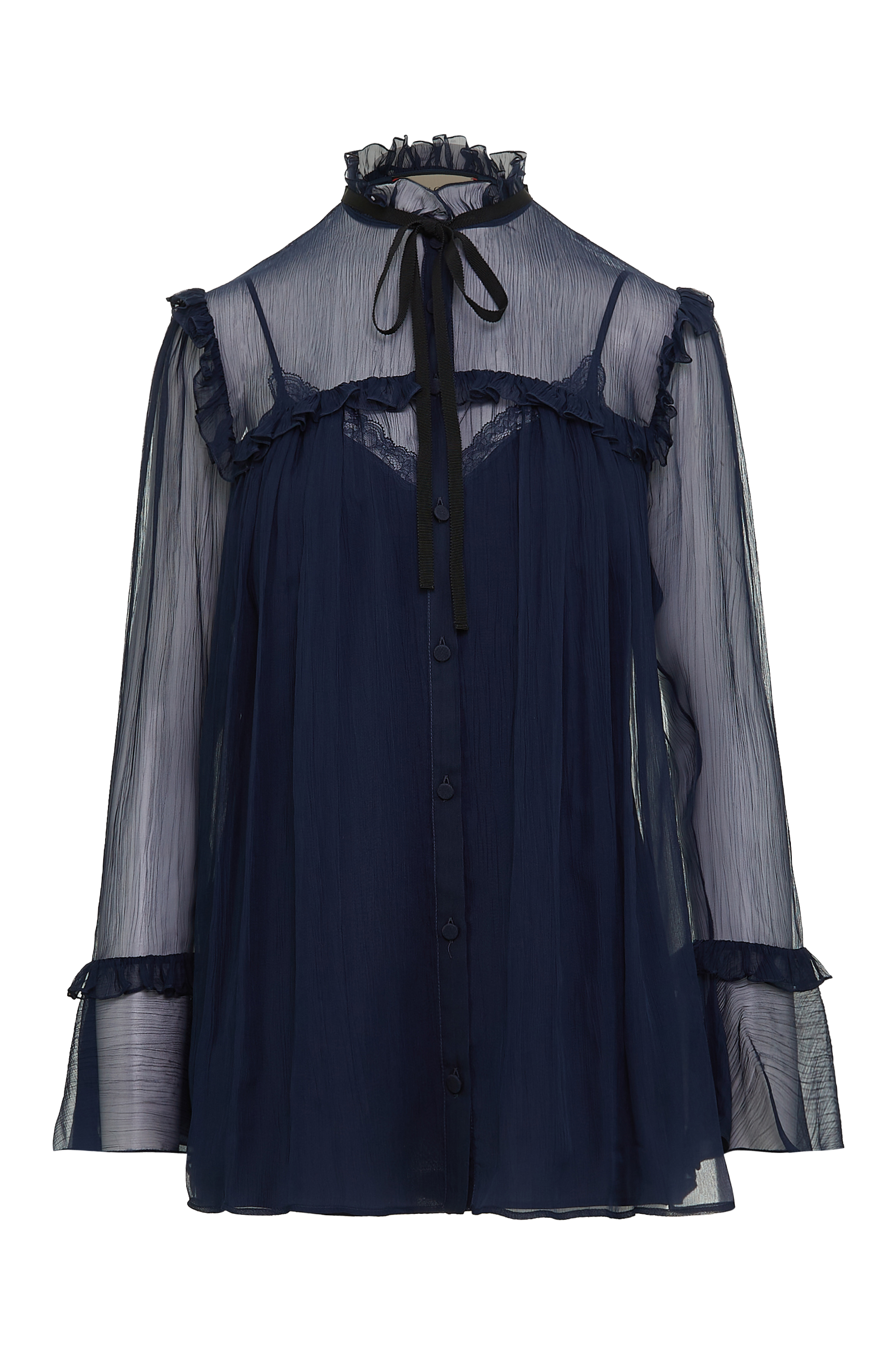 Silk Chiffon Ruffle Shirt