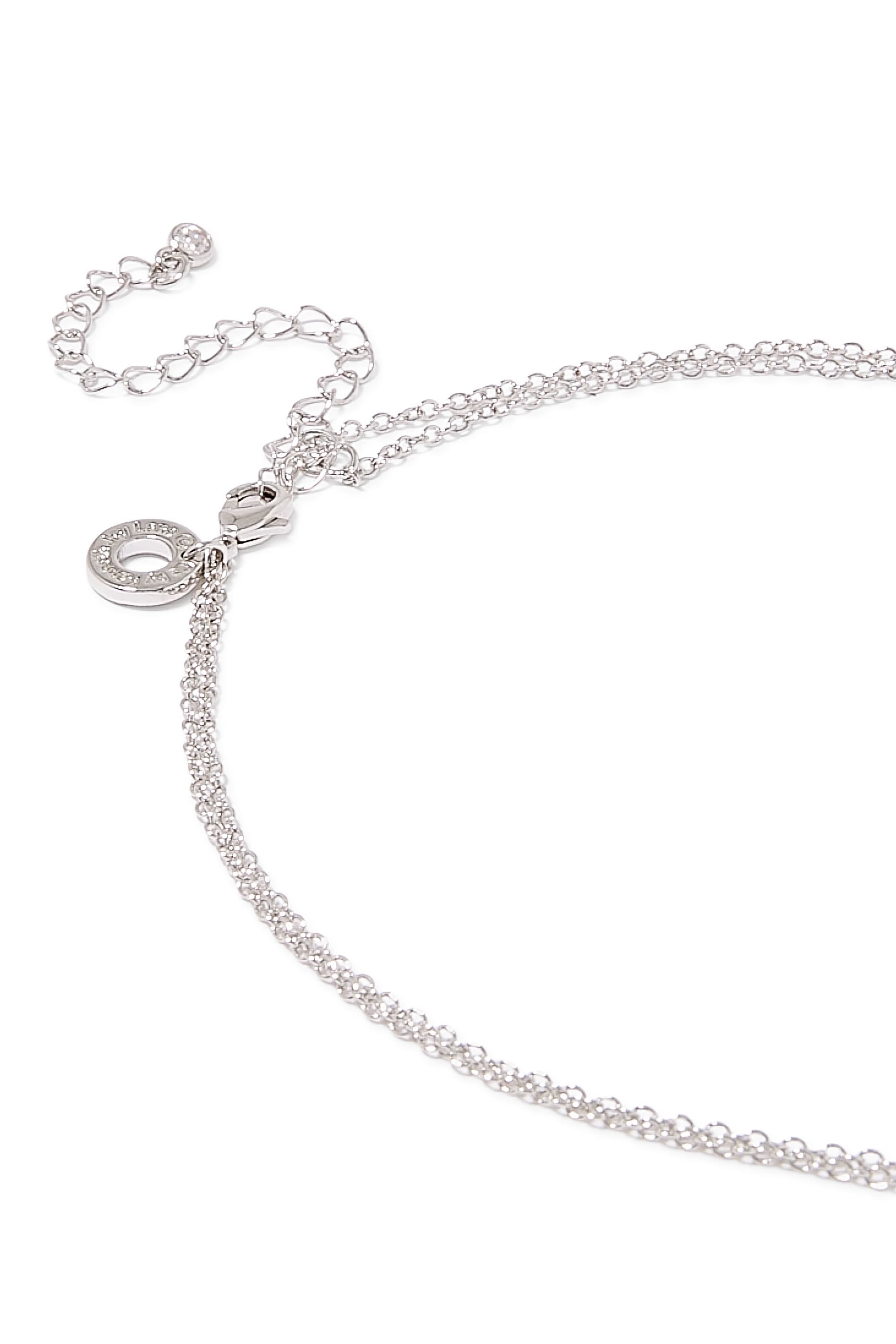  Double Layer Pendant Necklace, Rhodium-Plated Brass & Cubic Zirconia