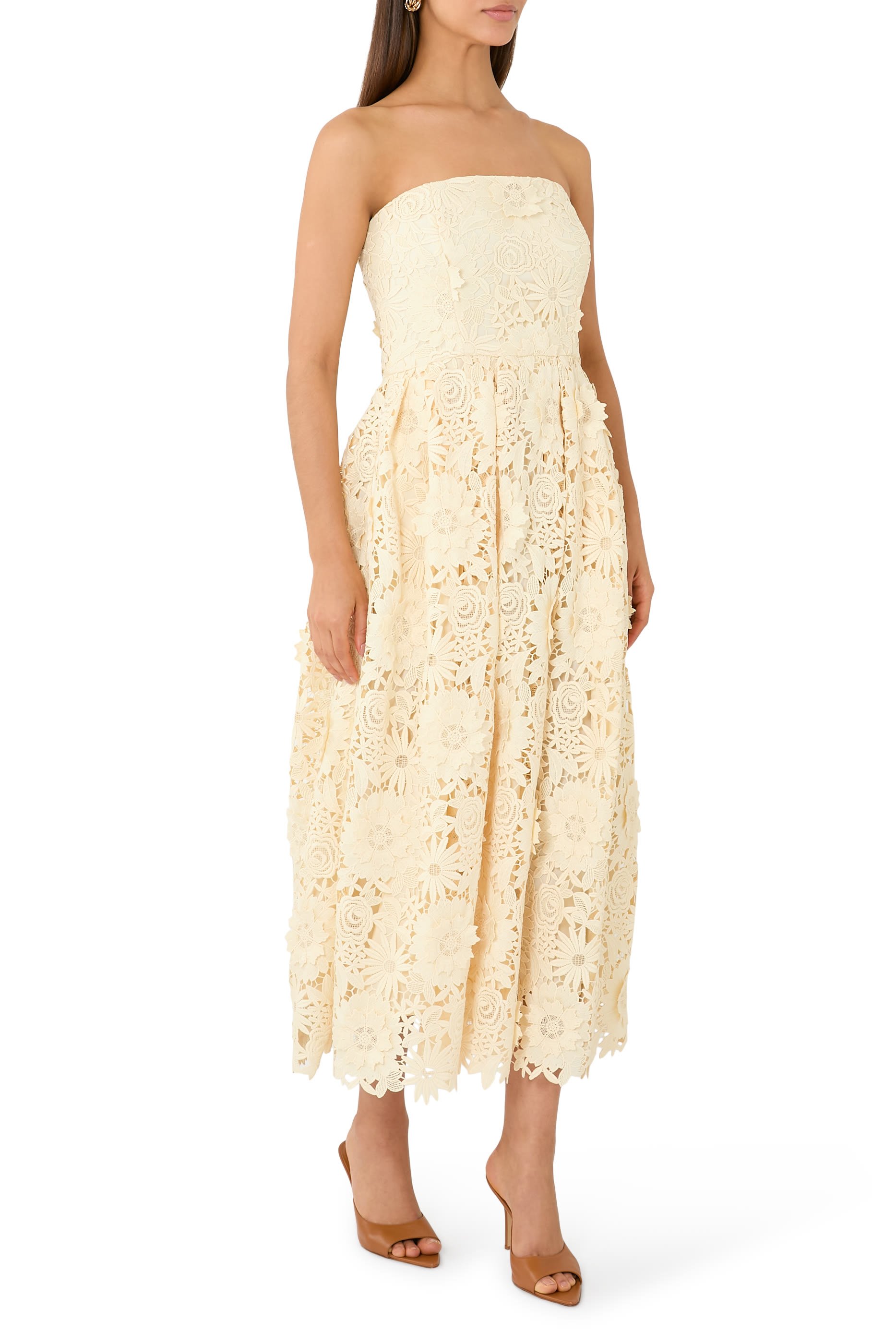 3D Lace Flared Midi Dress