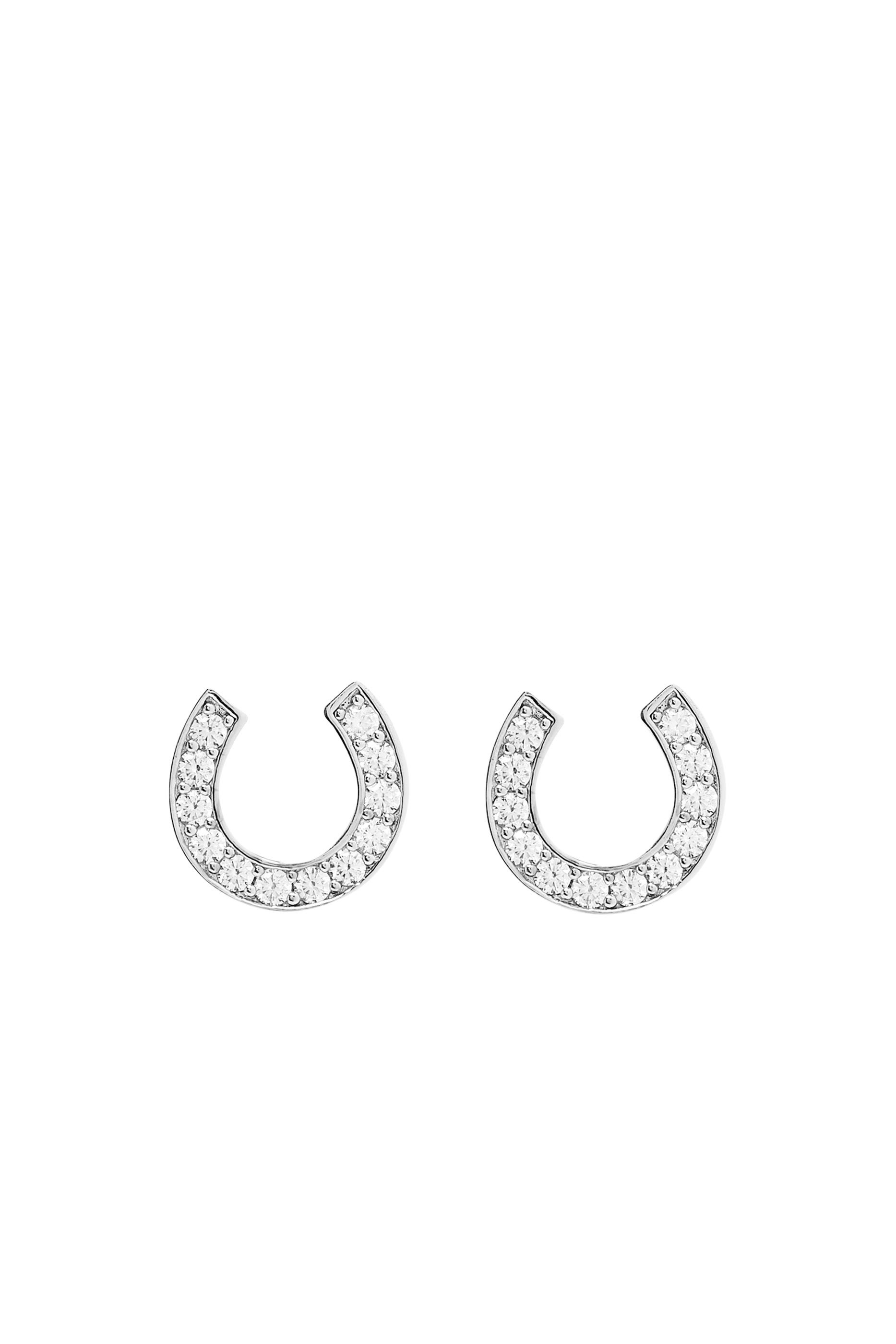 Lucky Charm Pav&eacute; Horseshoe Studs