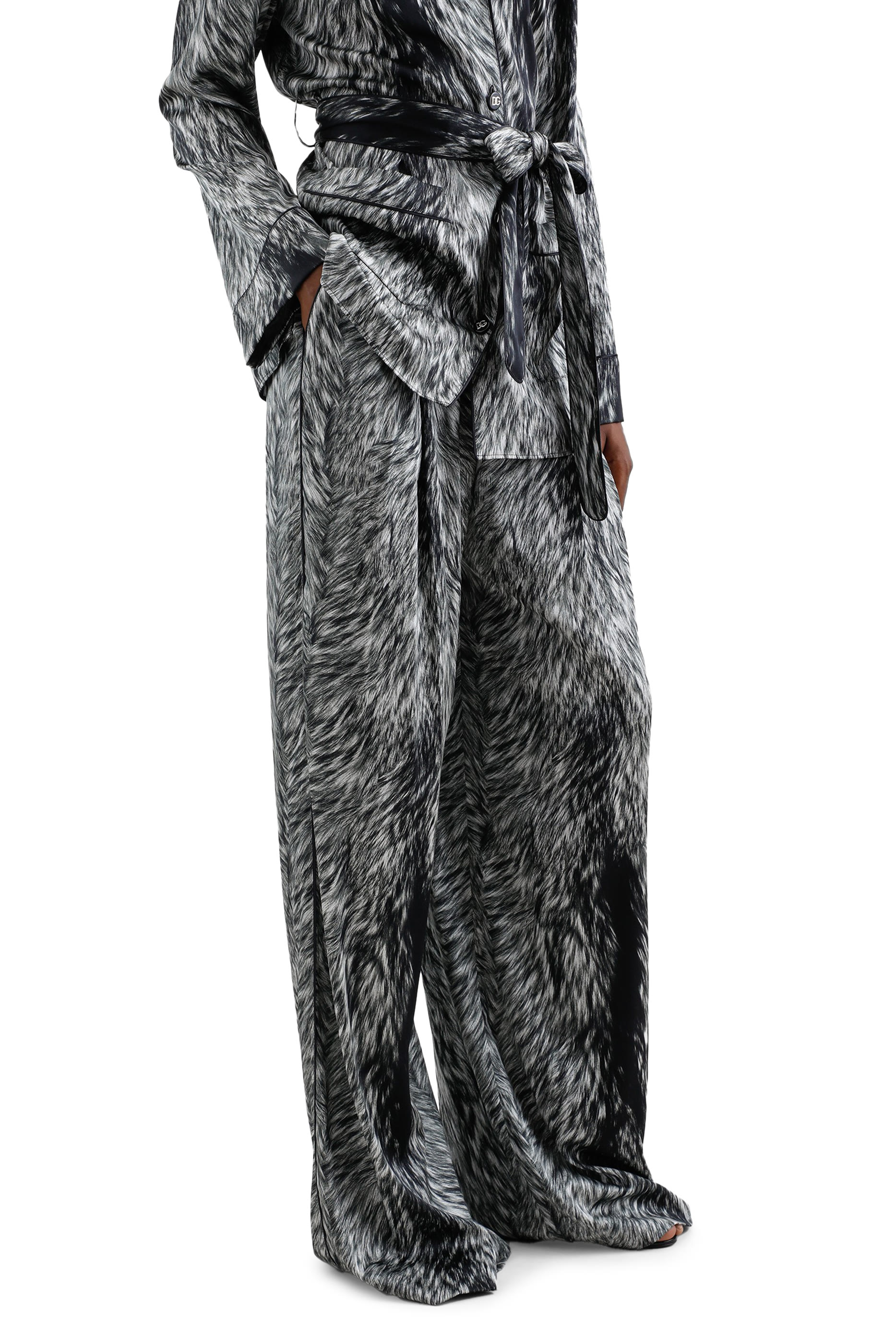 Fur Print Silk Satin Pajama Pants