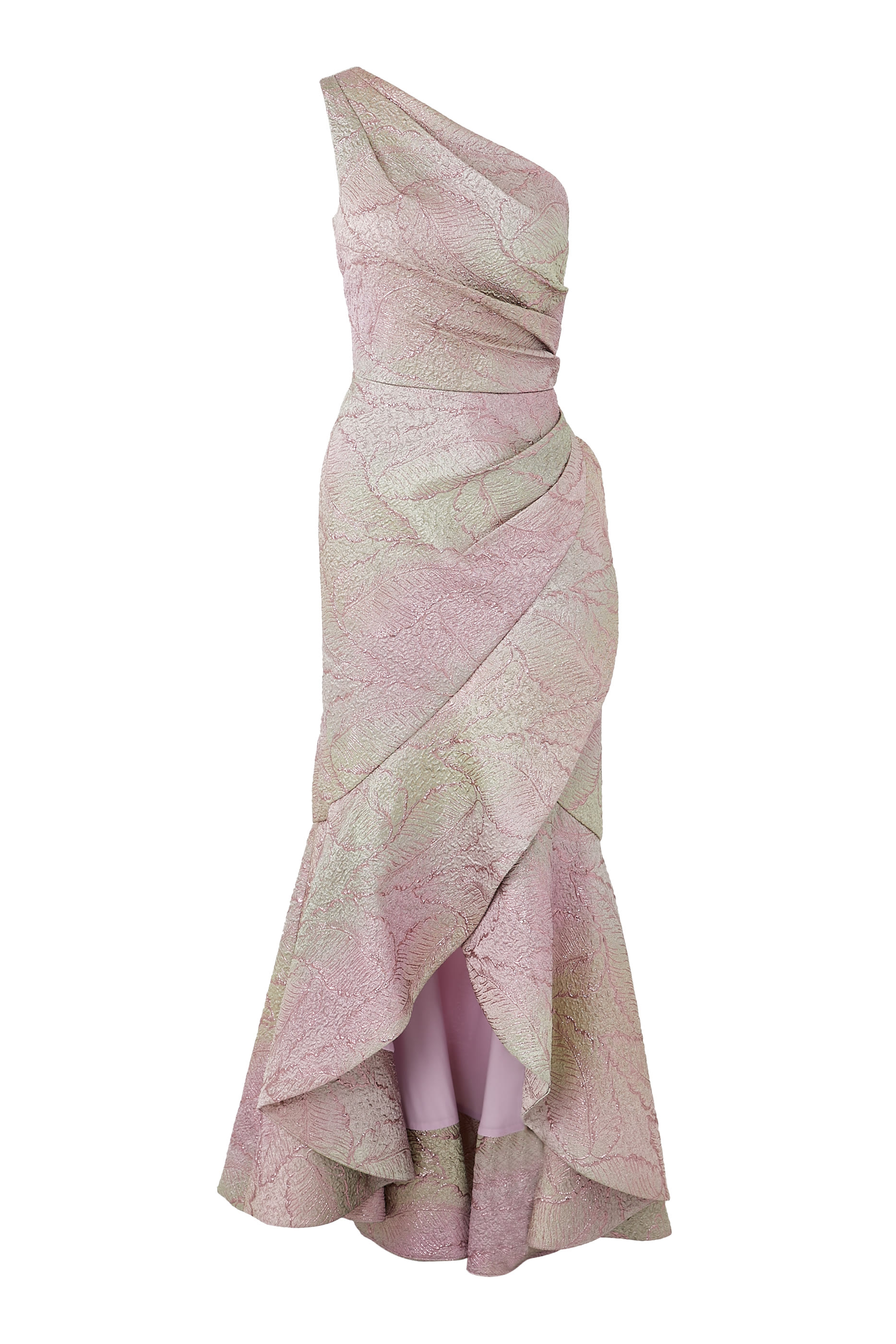 Metallic Jacquard Leaf Pattern Gown