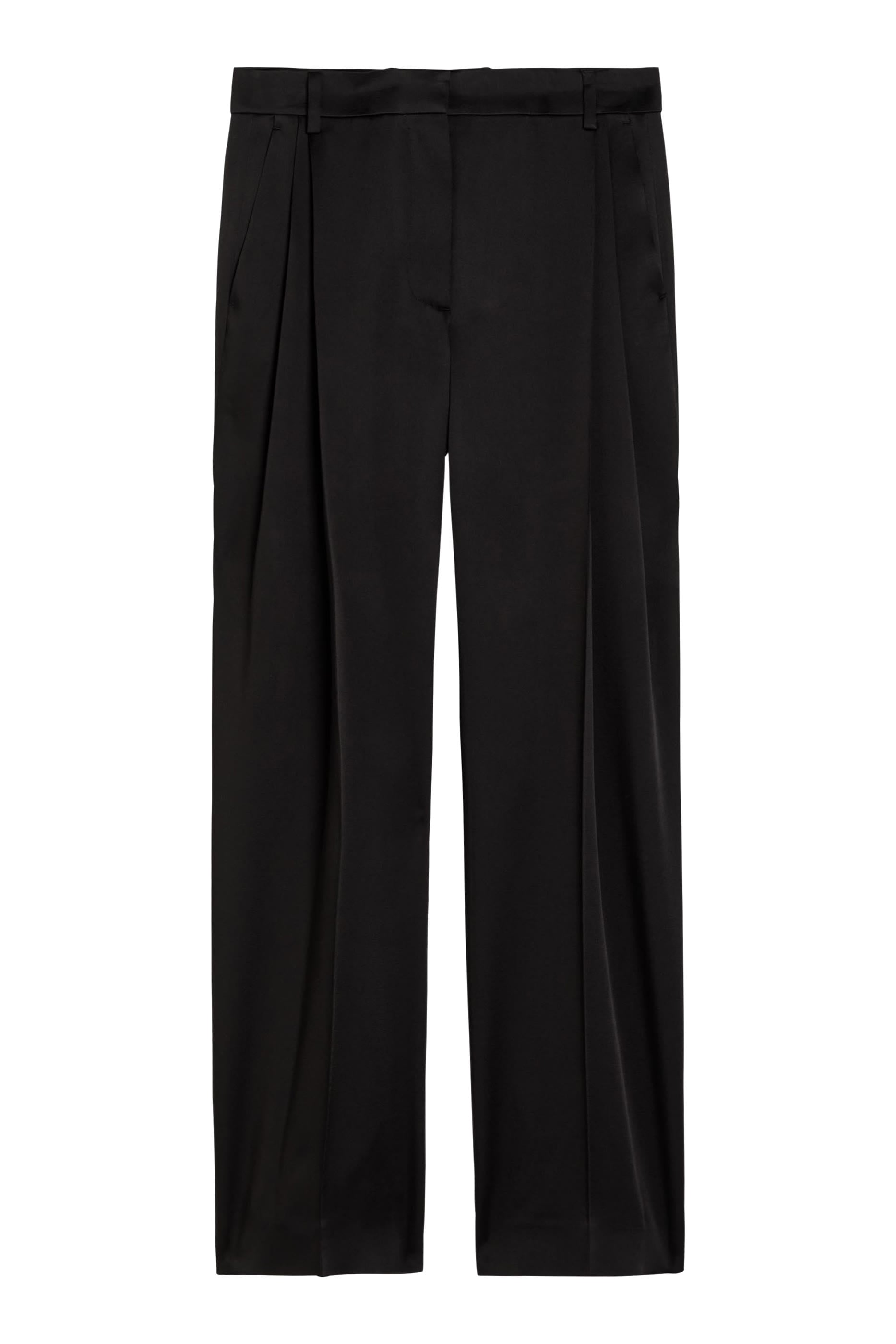 Pleated Straight Satin Trousers