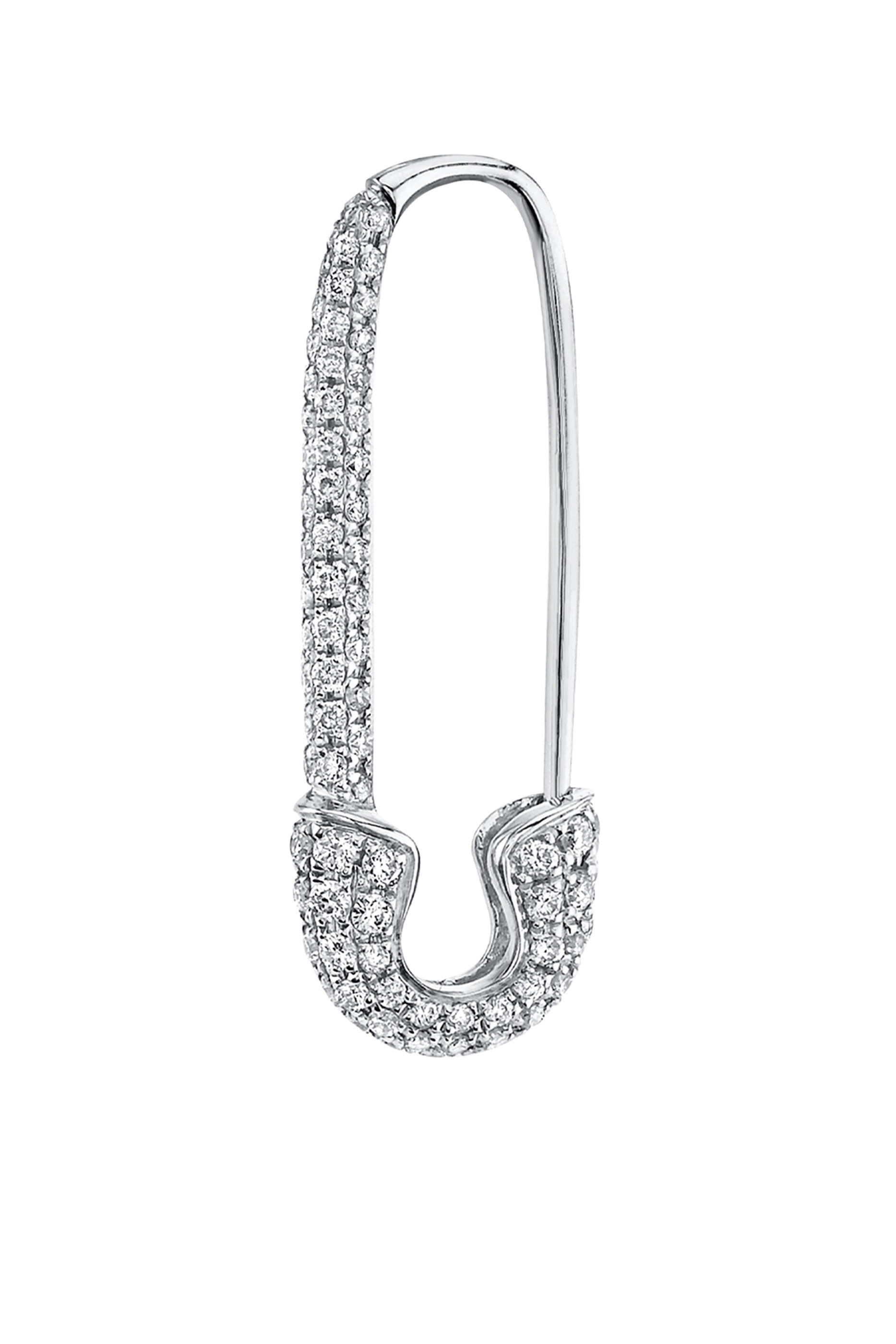Safety Pin Single Earring Right, 18k White Gold & Diamonds