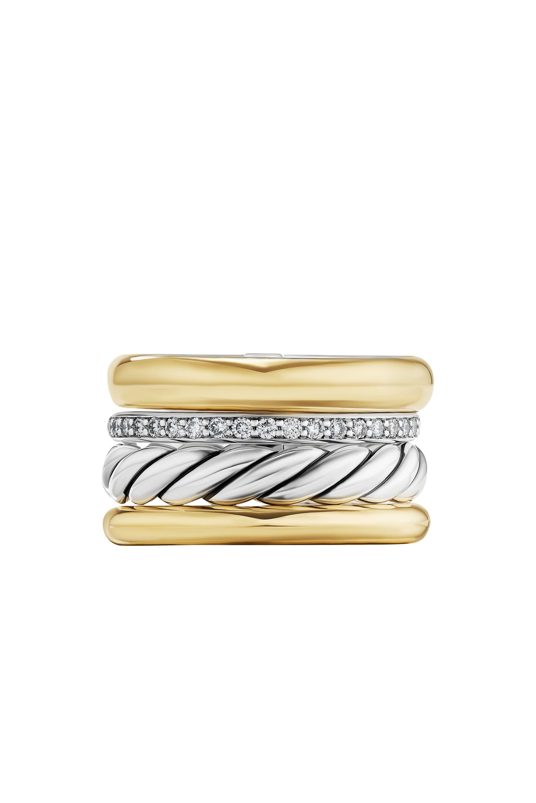 Mercer Multi Row Ring, 18k Yellow Gold with Sterling Silver & Diamonds