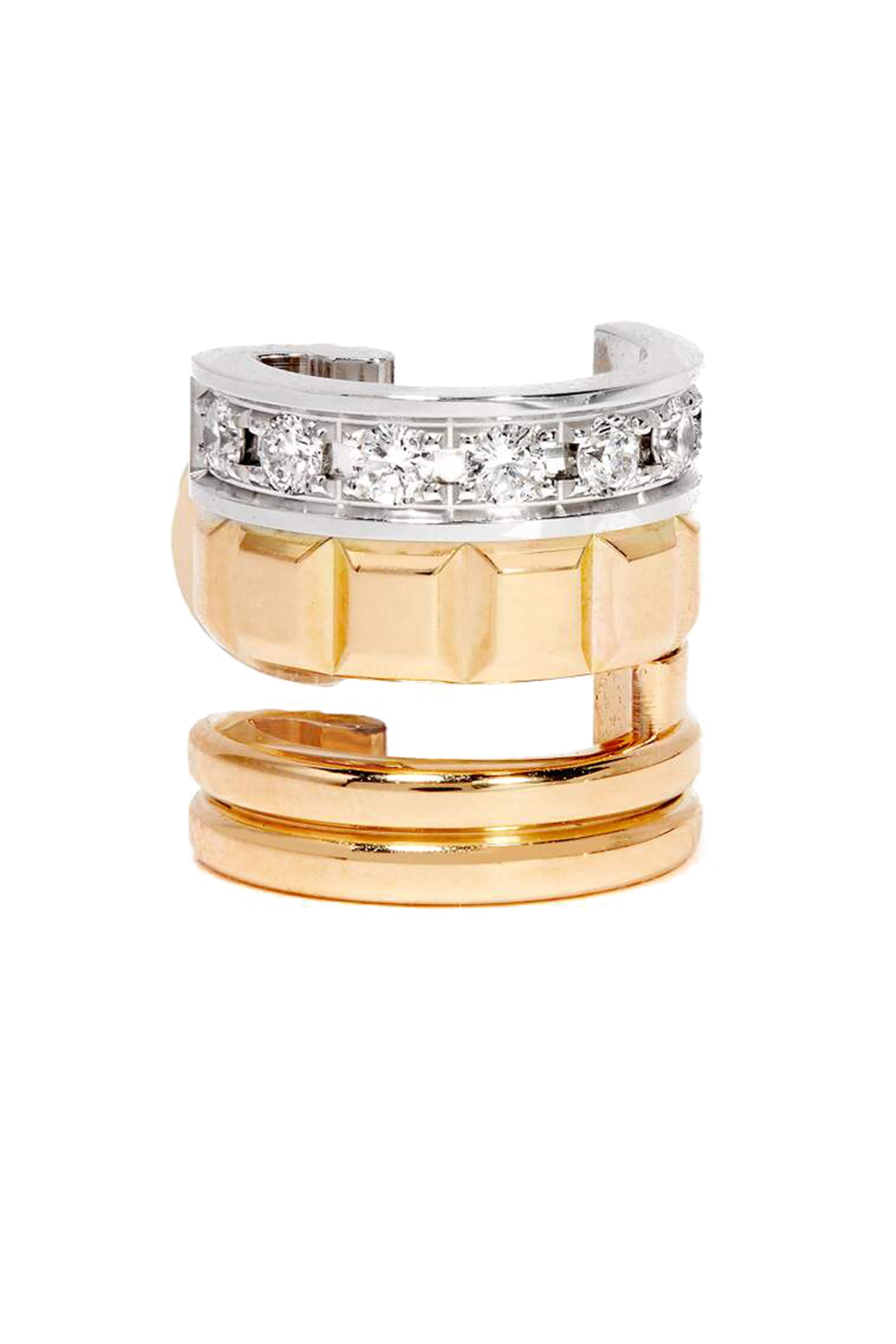 Quatre Radiant Edition Single Clip Earring, 18k Mix Gold & Diamonds