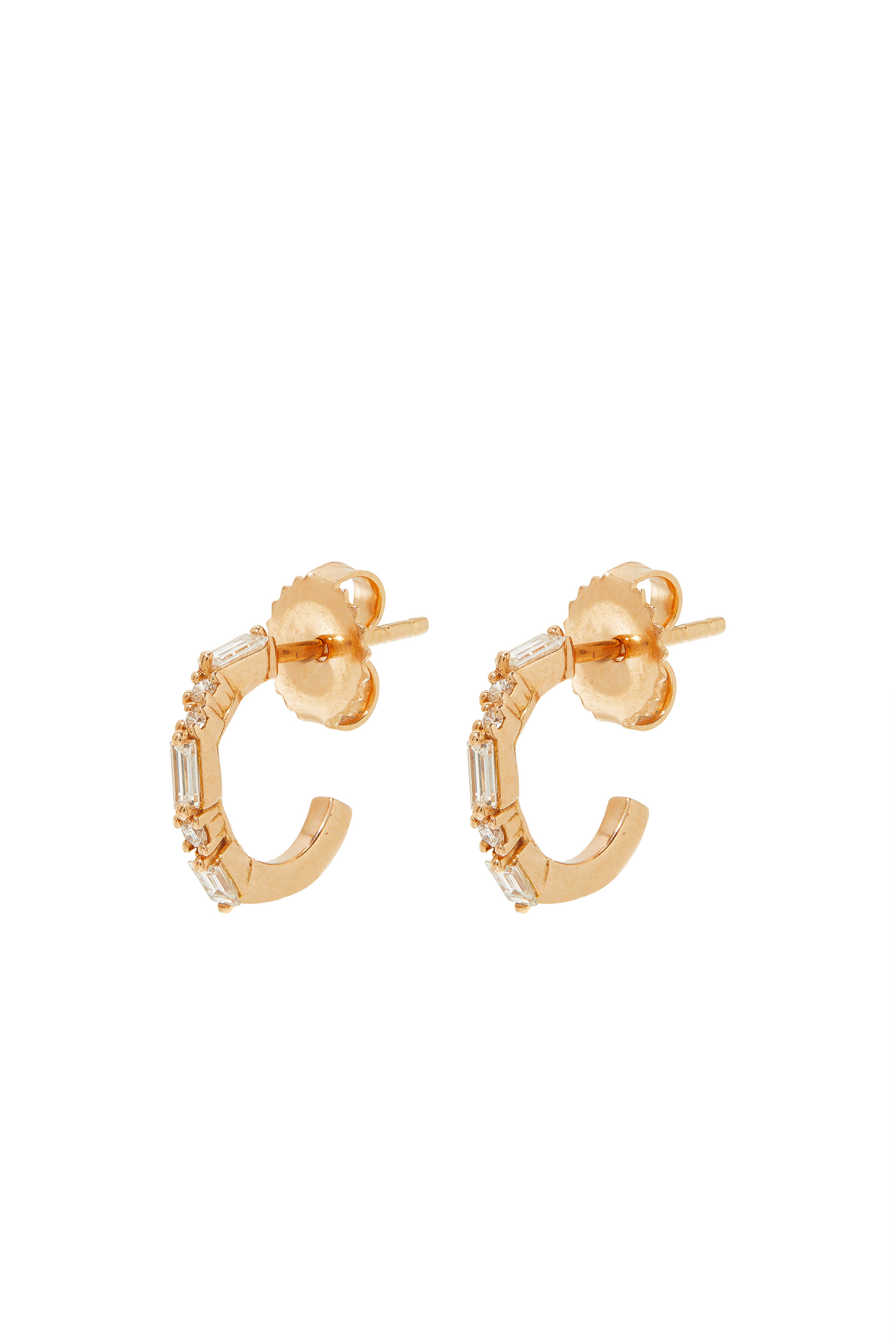 Fireworks Baguette Hoop Earrings, 18k Rose Gold & Diamonds