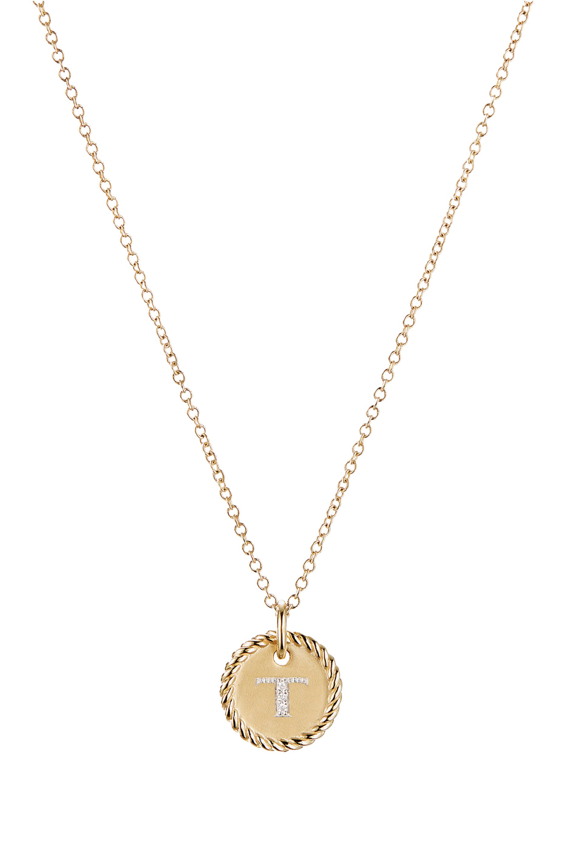 T Initial Charm Necklace, 18K Yellow Gold & Diamonds