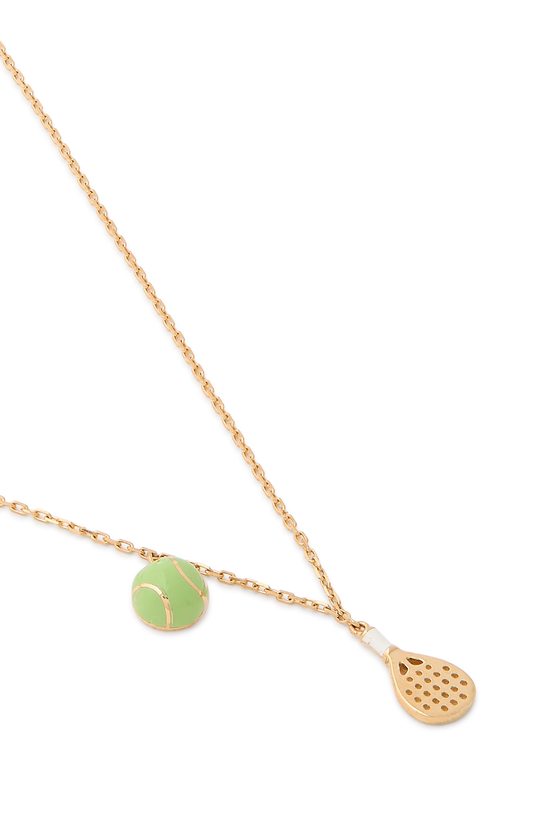 Padel and Ball Mini Necklace, 18K Yellow Gold & Enamel