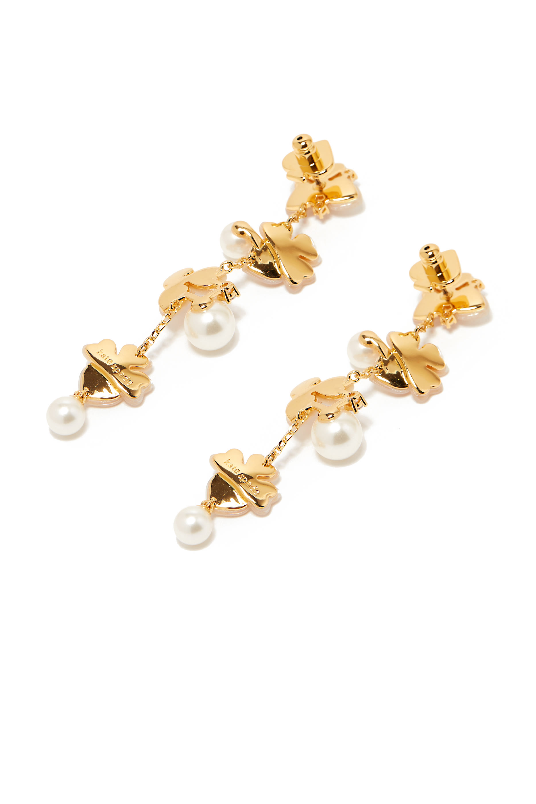 Precious Pansy Linear Earrings, Plated Metal with Mother-of-Pearl & Cubic Zirconia