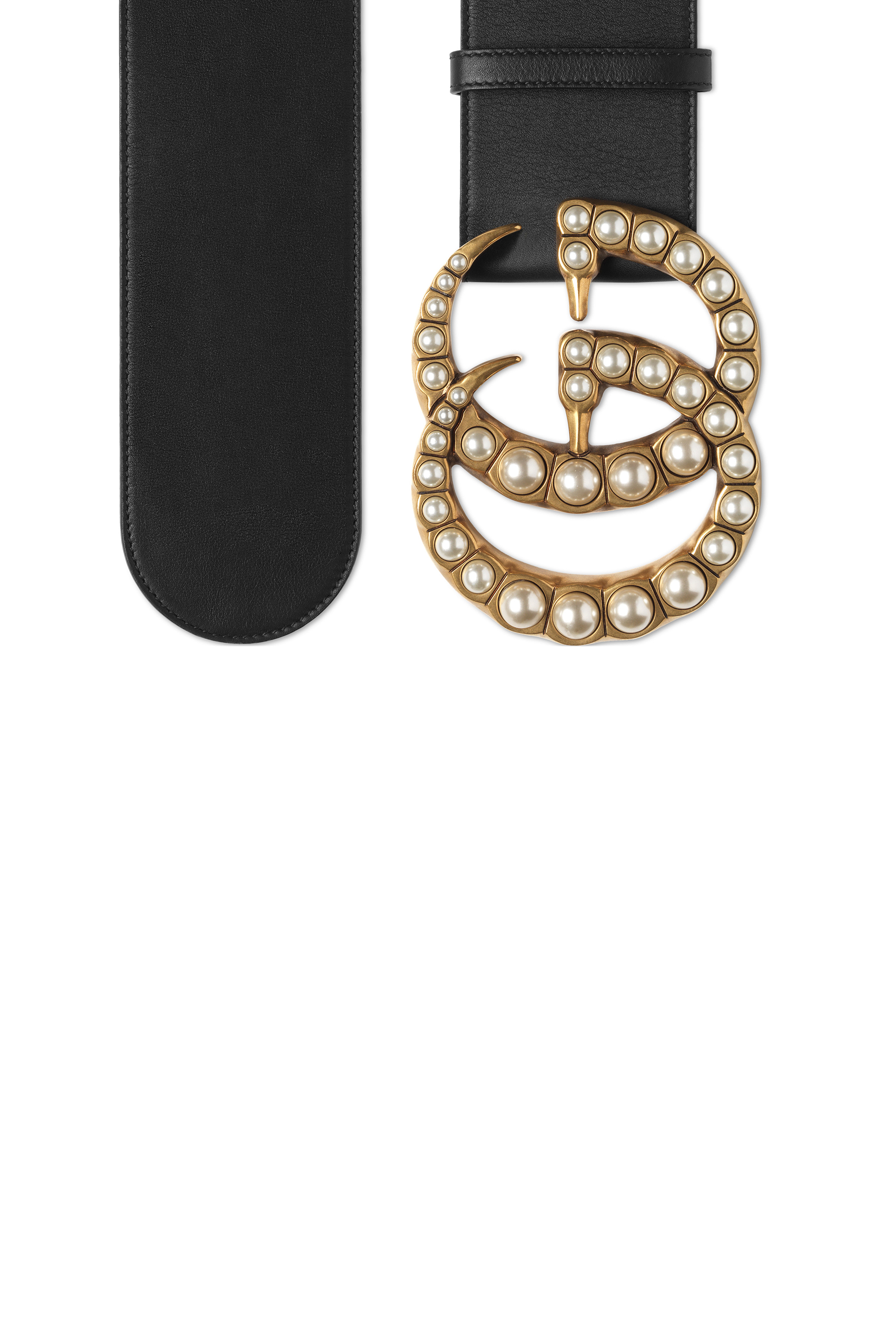 Wide Leather Pearl Double G Belt