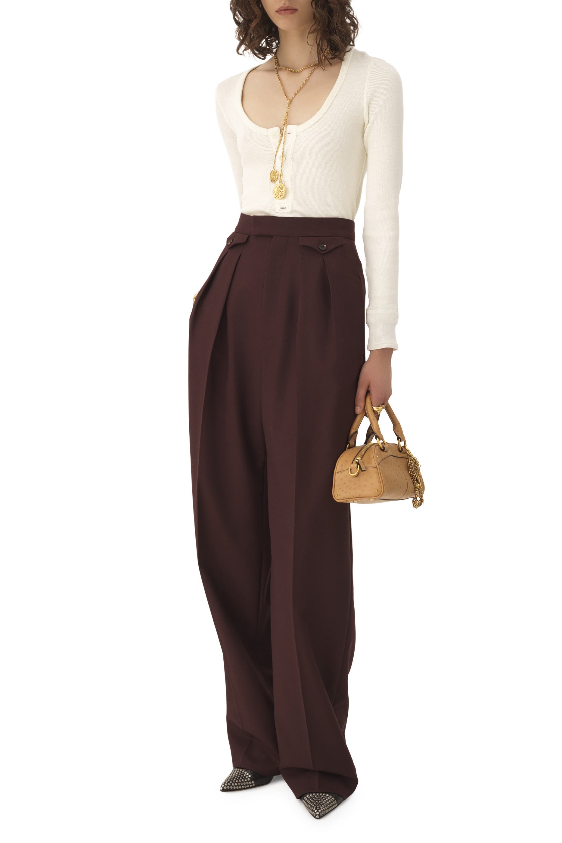 High-Rise Gathered Trousers