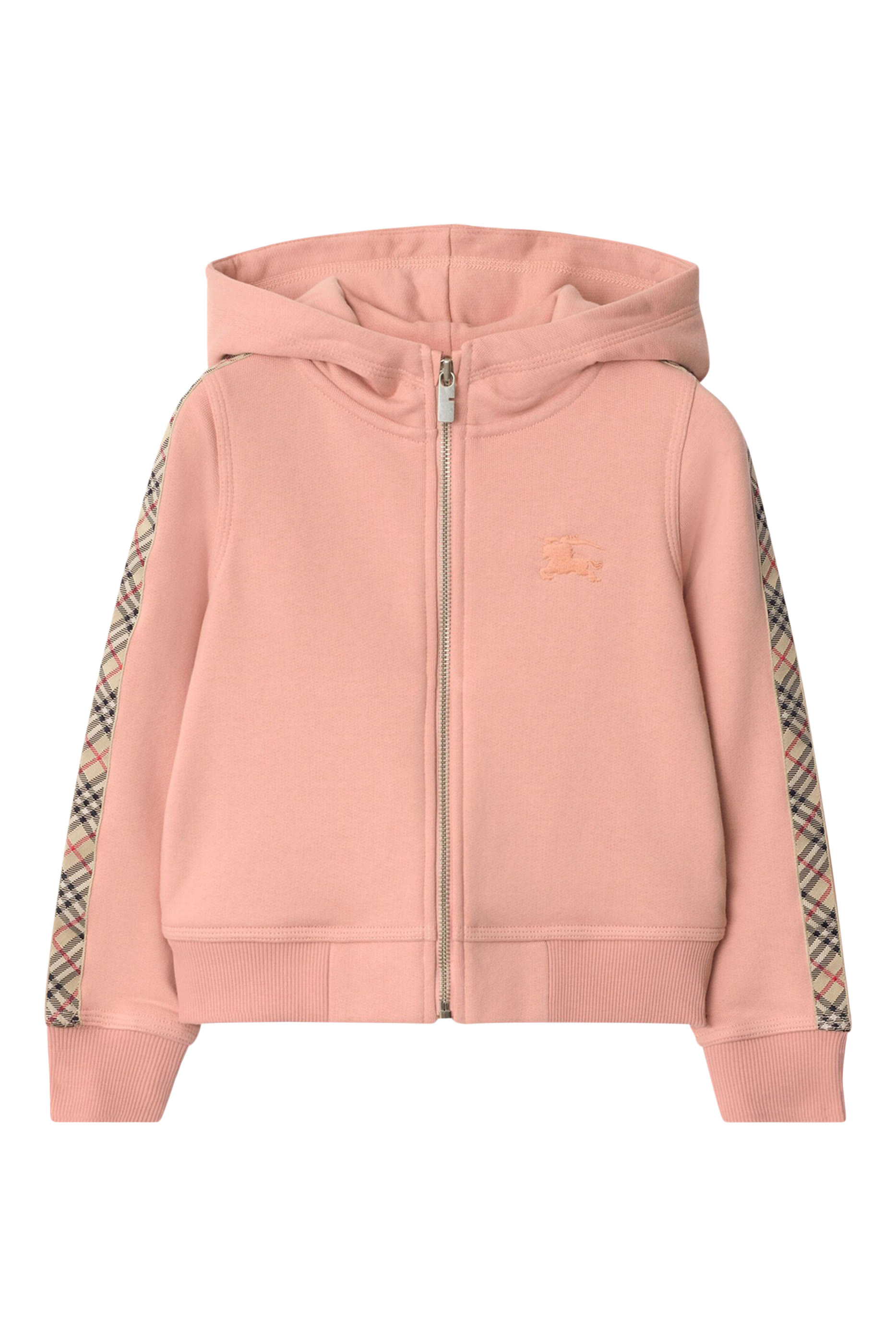 Kids Check Trim Cotton Zip Hoodie