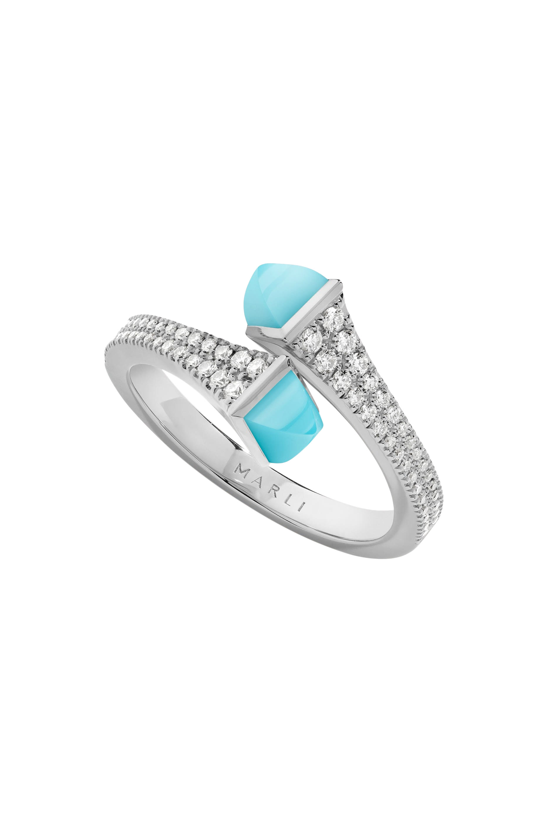 Cleo Slim Ring, 18k White Gold with  Blue Chalcedony & Diamonds