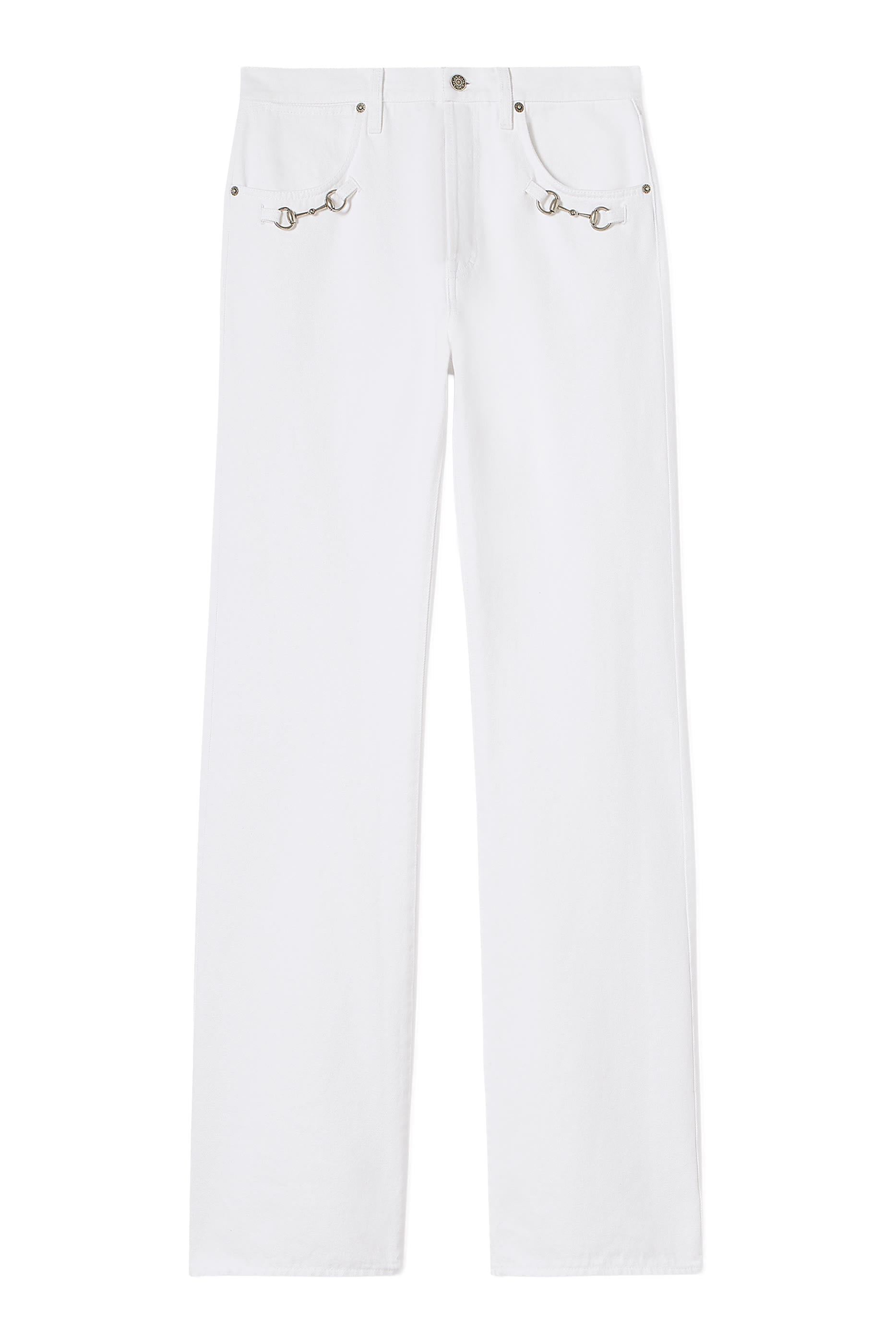 Cotton Denim Pants with Horsebit Detail 