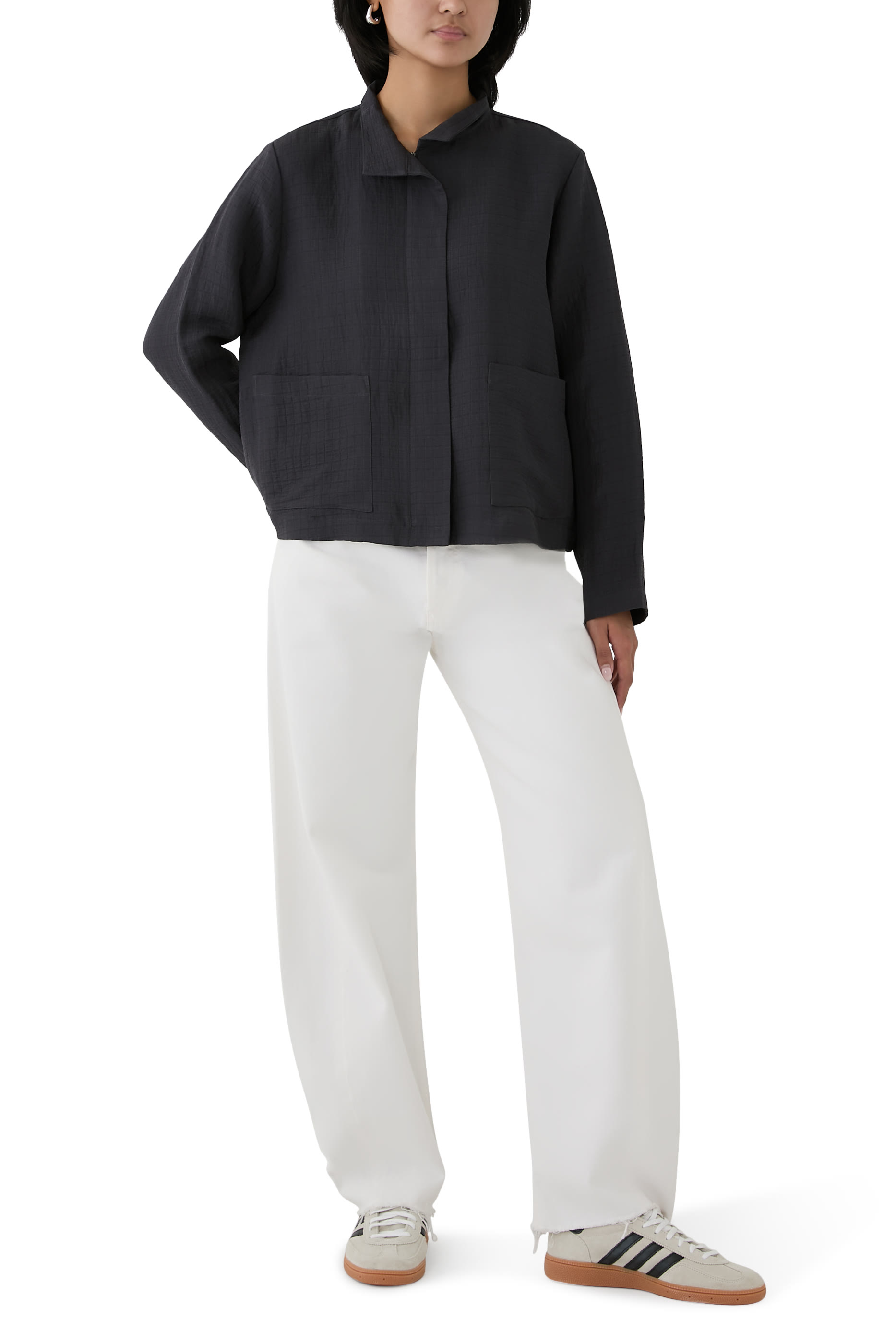 Silk Linen Box Stand Collar Jacket