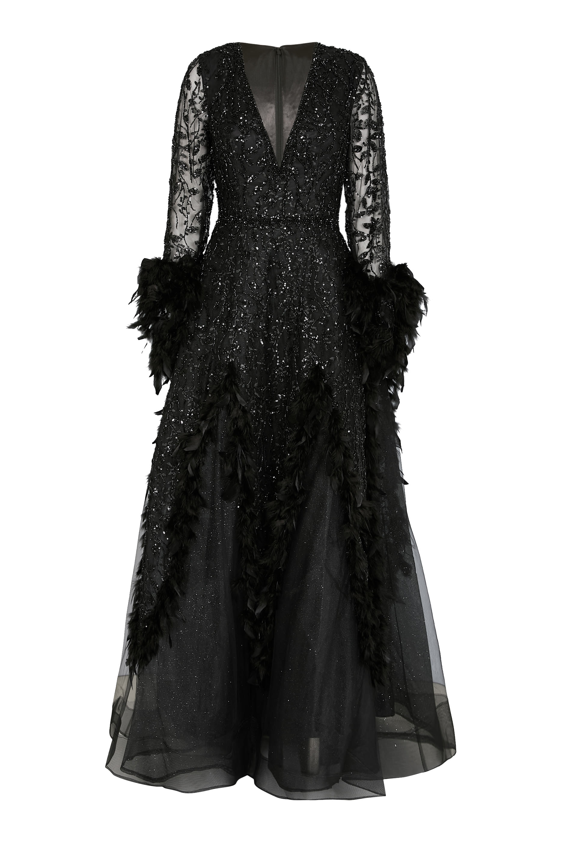  Beaded Long Sleeve Gown