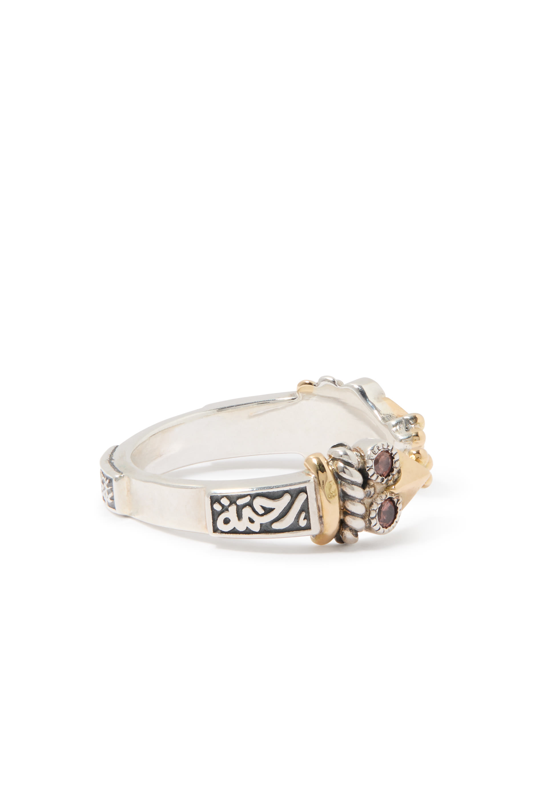 Tribal Calligraphy Ring, 18K Yellow Gold & Sterling Silver with Zircon