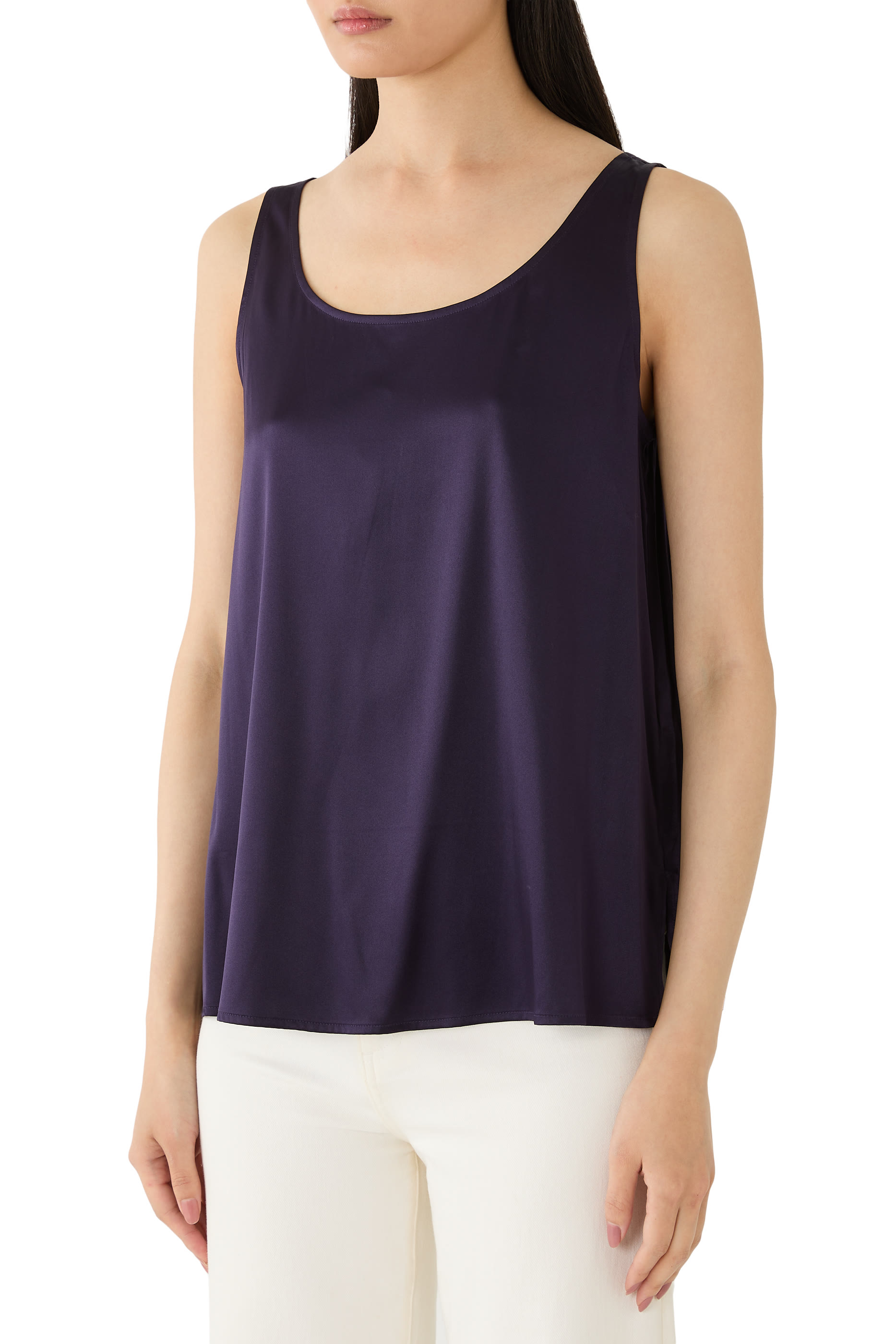 Stretch Silk Charmeuse Scoop Neck Tank