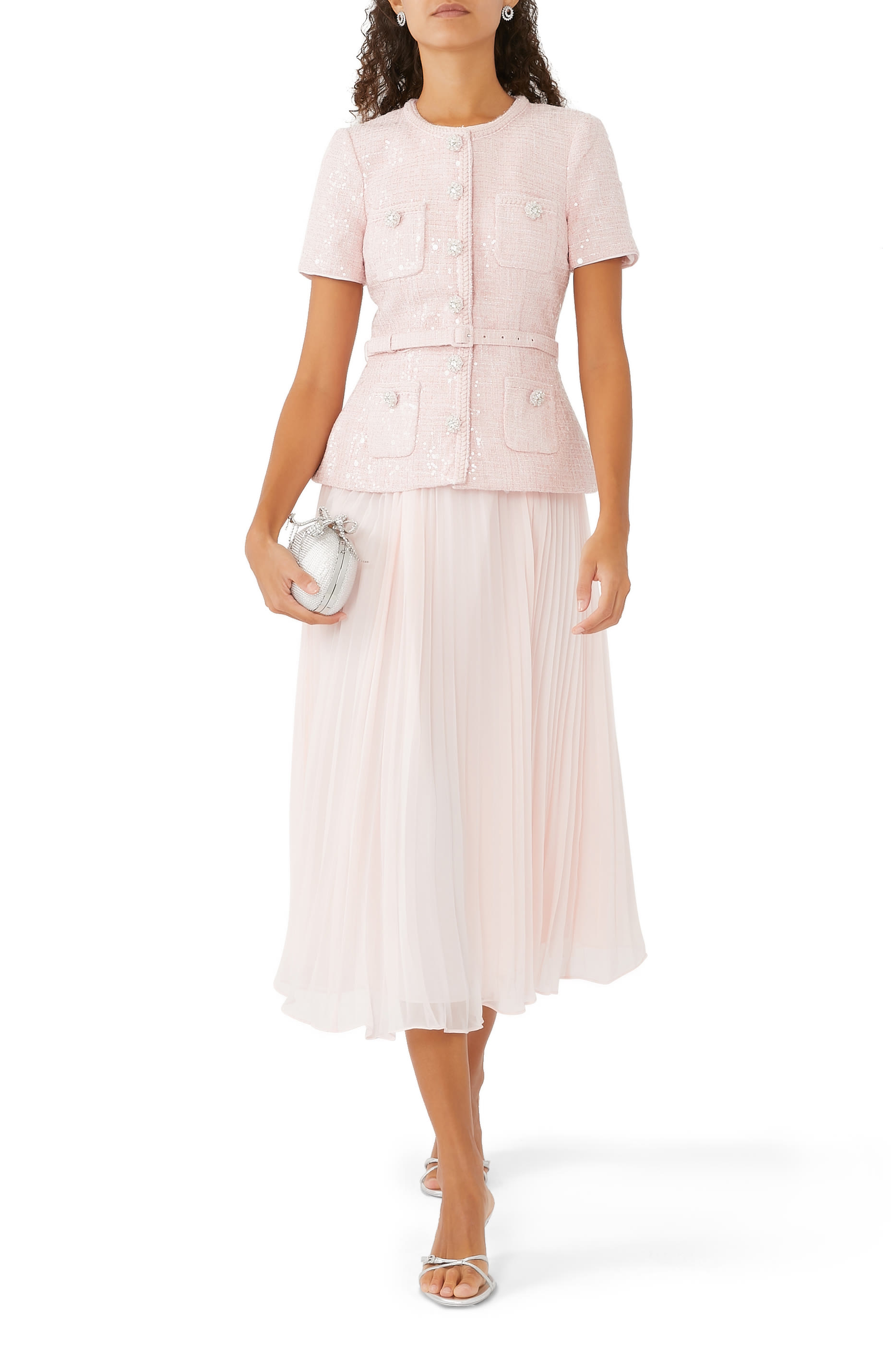 Pink Boucle Midi Dress