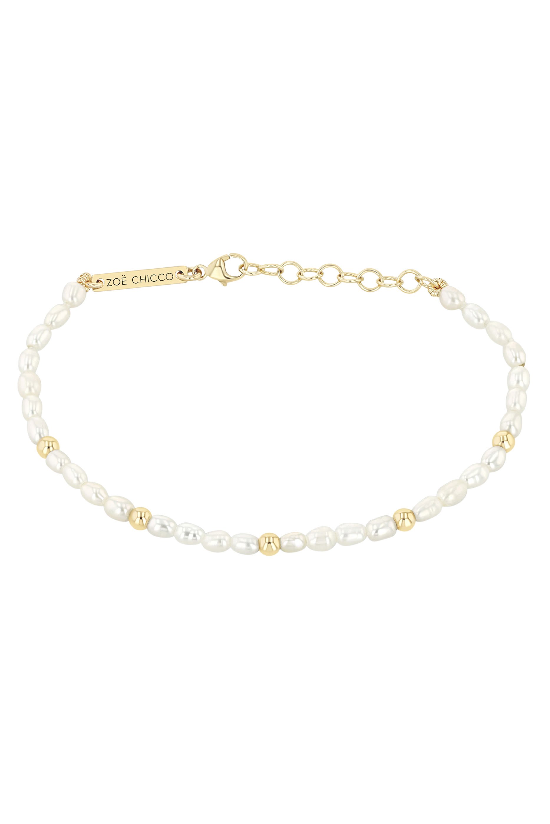 Bead Station Rice Pearl Bracelet, 14K Yellow Gold