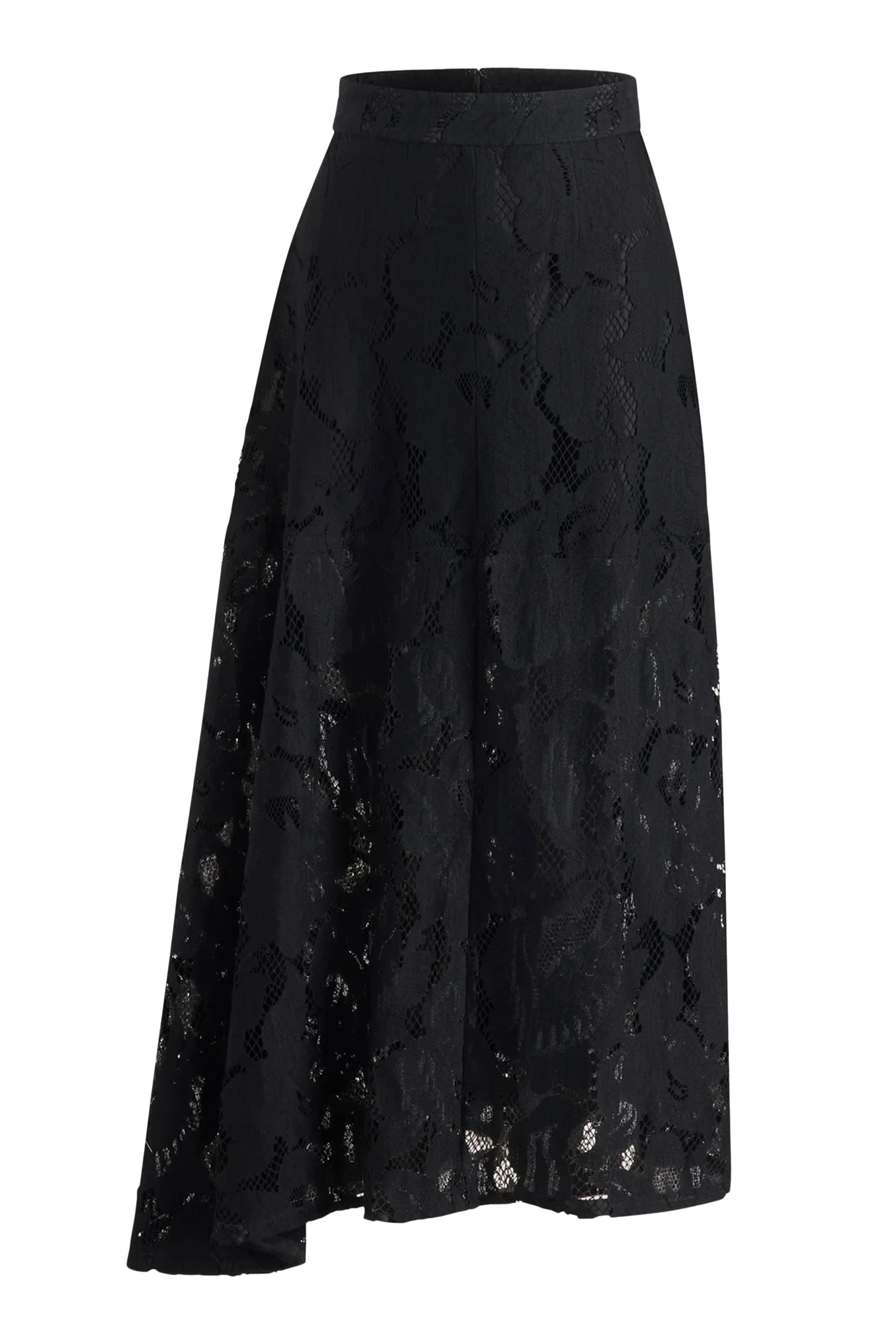 Asymmetric Midi Lace Skirt