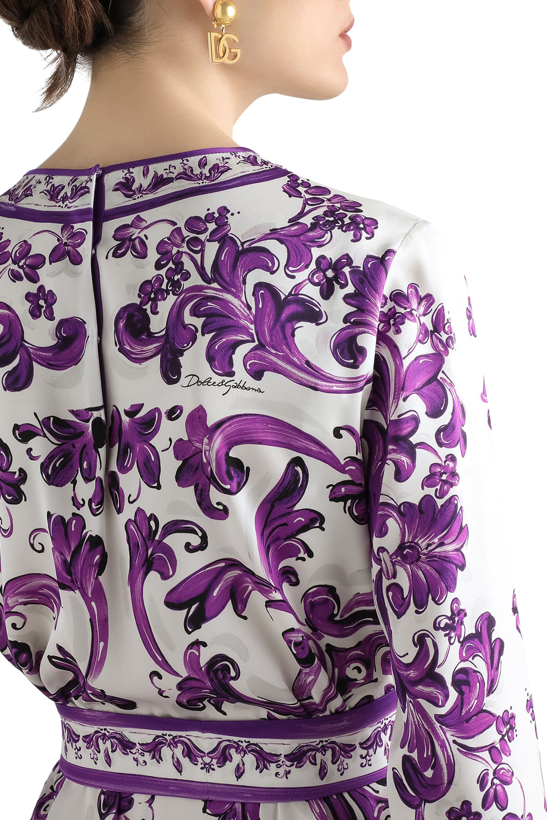 Majolica-Print Charmeuse Dress