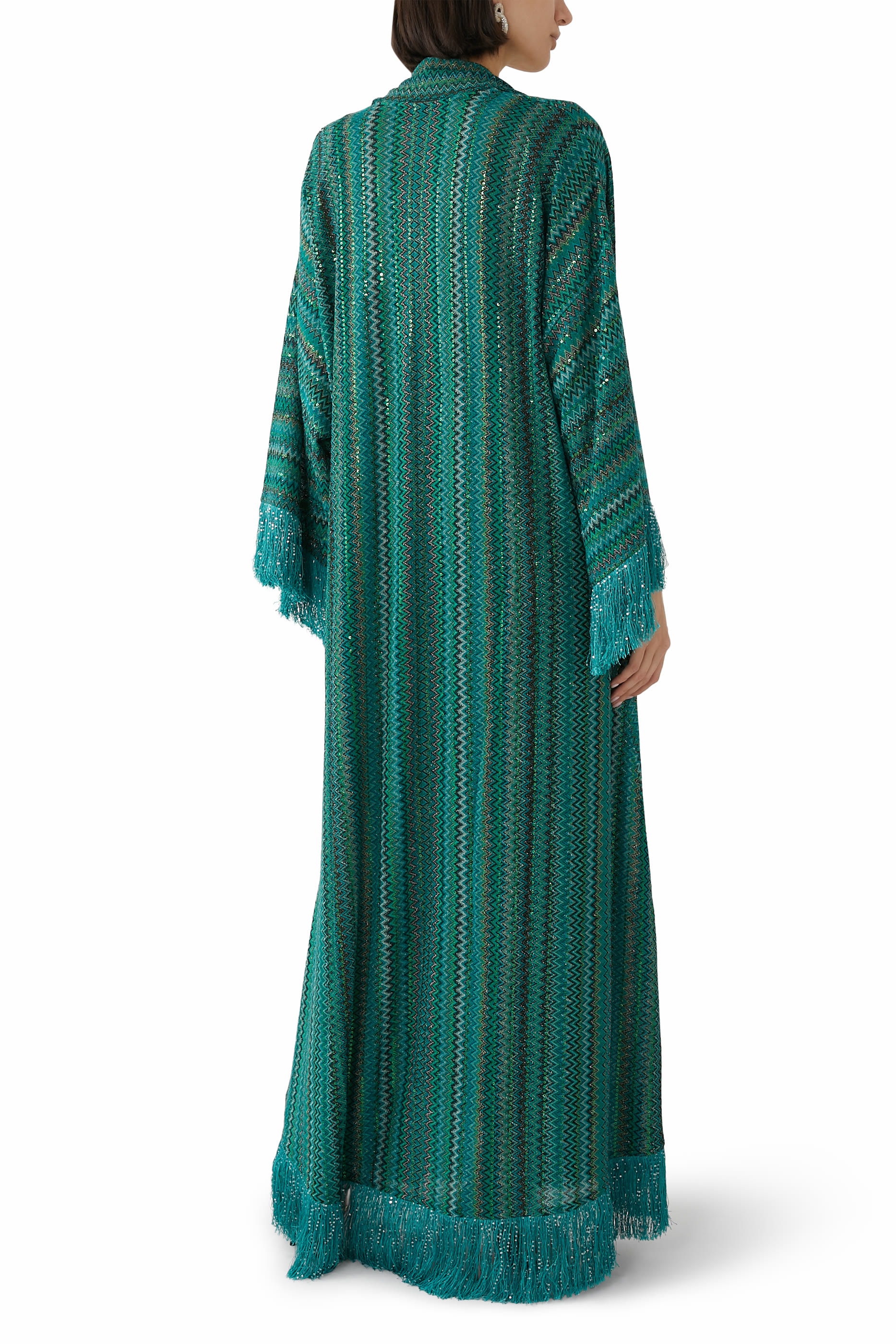 Exclusive Chevron Raschel Sequinned Fringed Scarf Maxi Kaftan