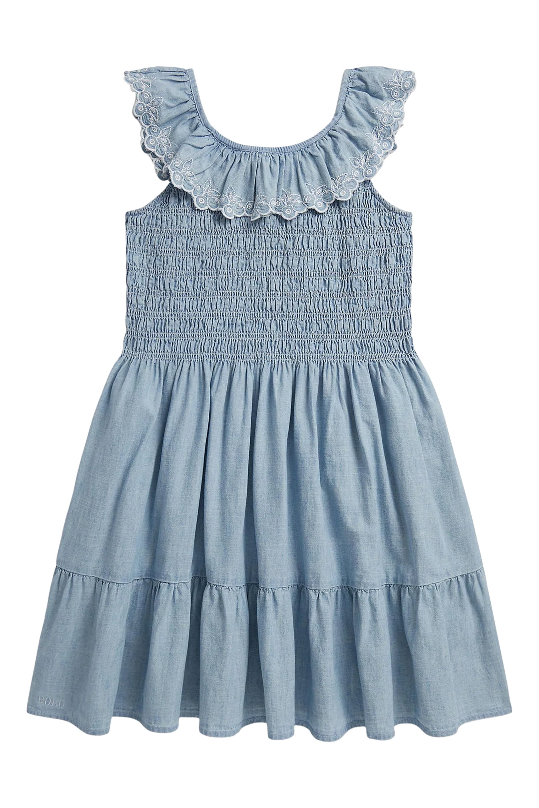Kids Blueberry-Overlay Chambray Dress