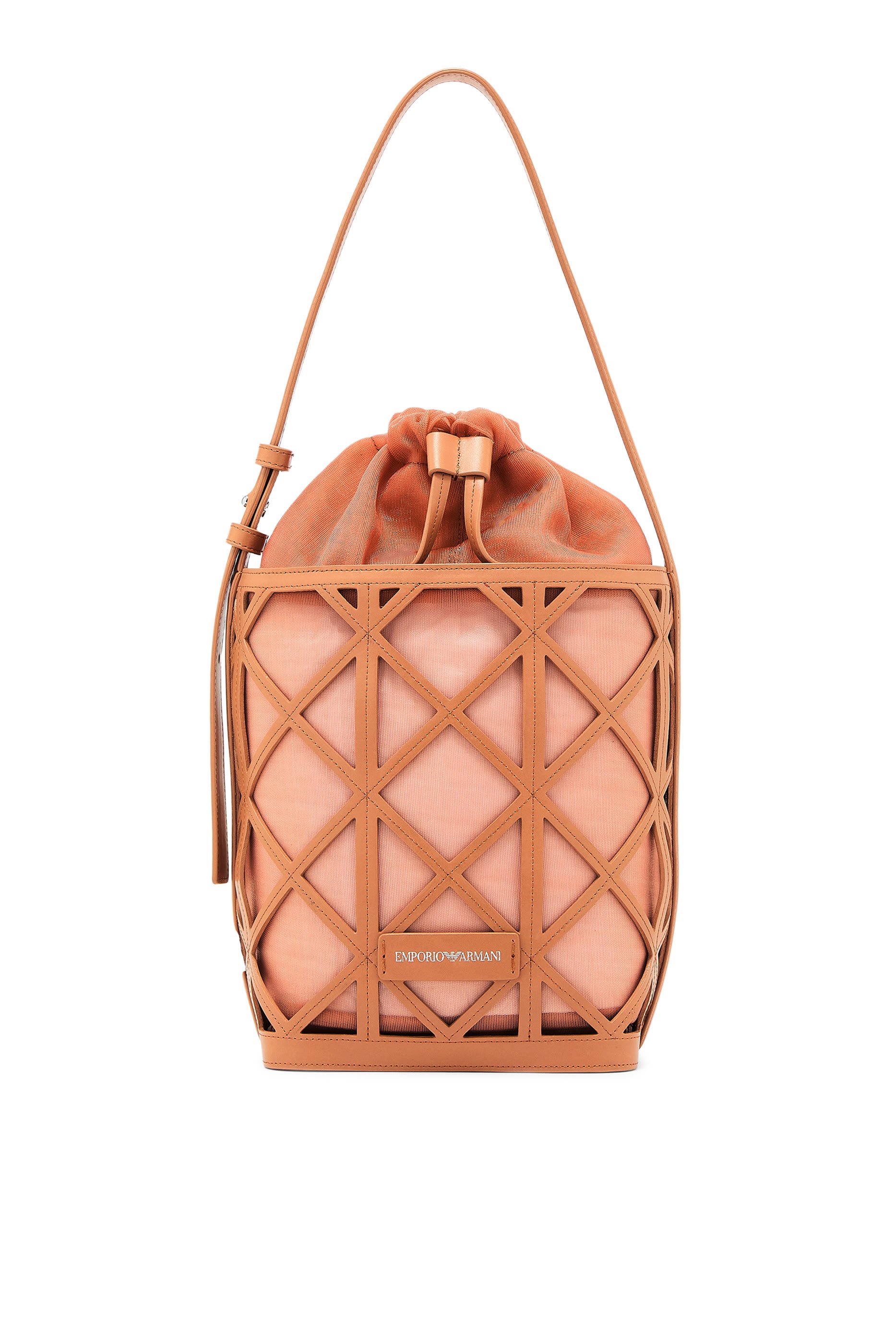 Logo Leather and Mesh Bucket Bag