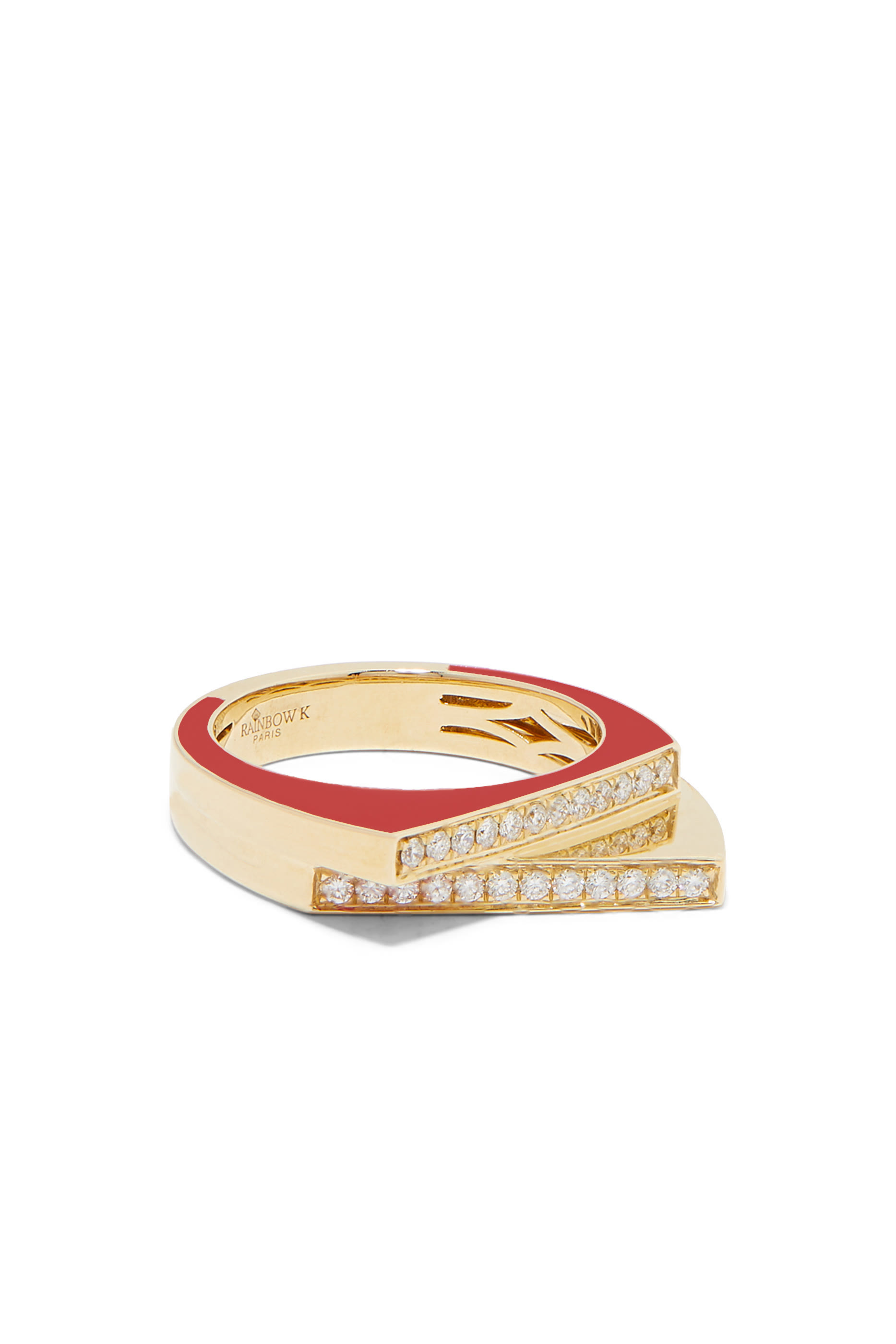 Handcuff Ring, 9k Yellow Gold with Diamonds & Enamel