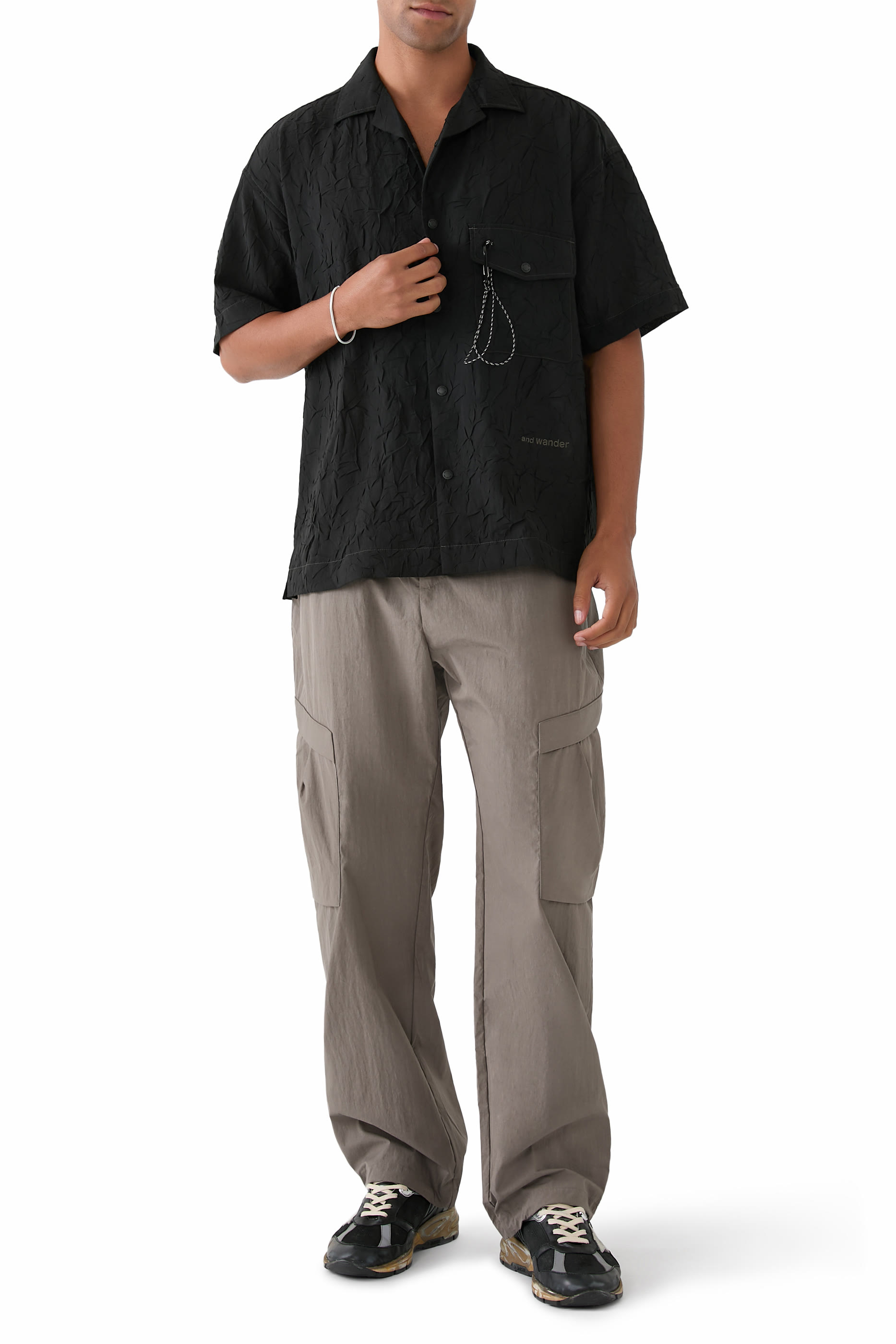 Washer Pleated Open Short Sleeve Shirt