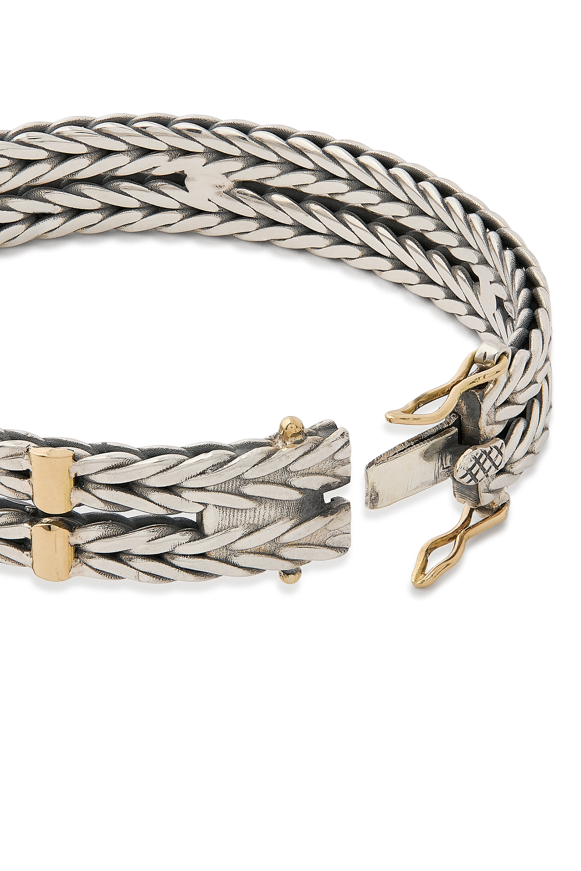 Roman Chain Snake Bangle, 18K Yellow Gold with Sterling Silver & Lapis