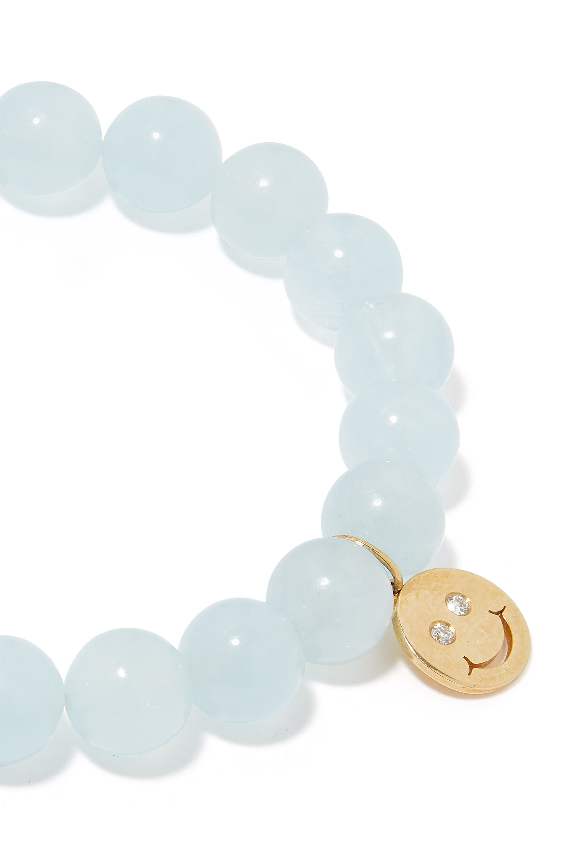 Happy Face Beaded Bracelet, 14K Yellow Gold with  Aquamarine  & Diamonds
