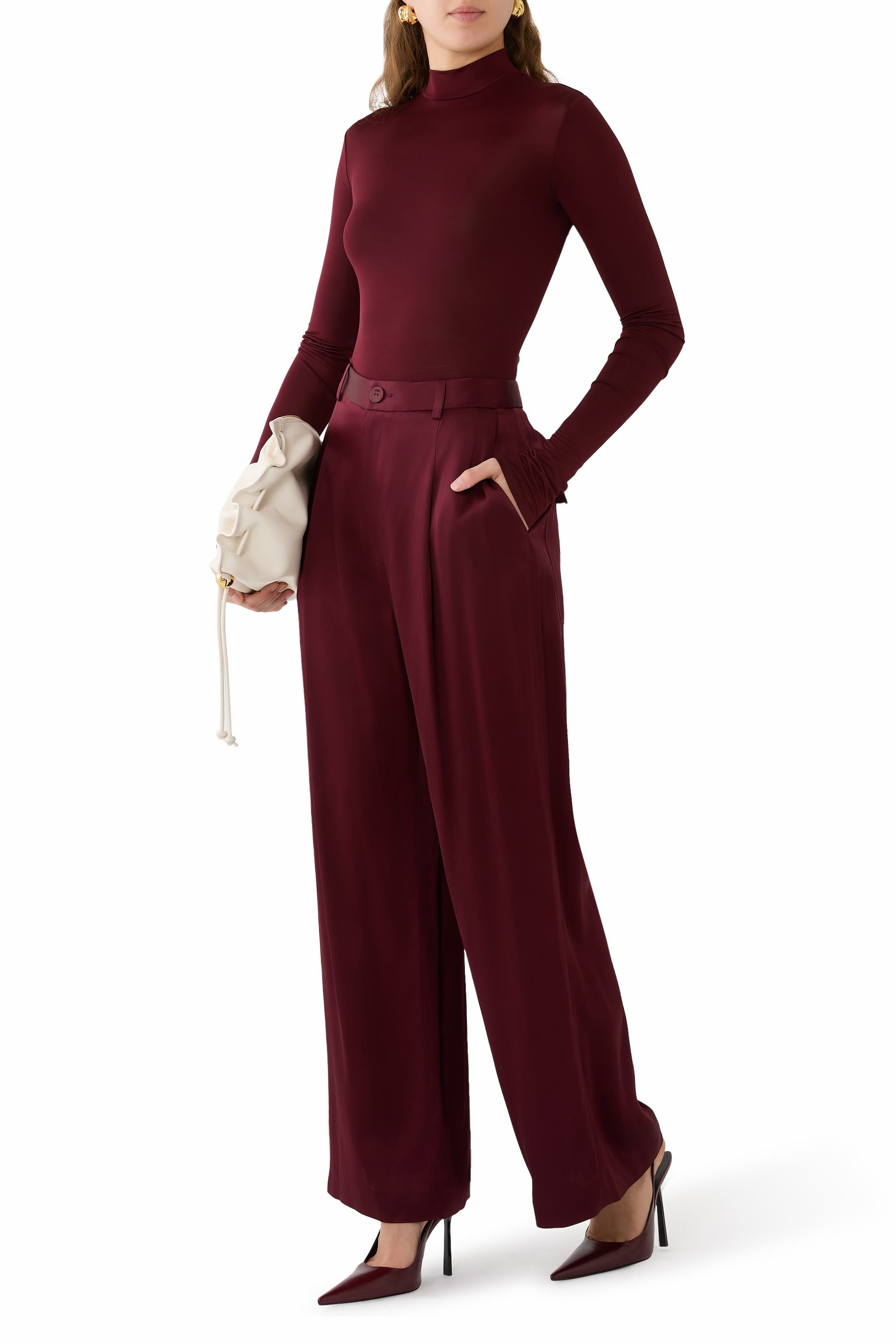 Satin Relaxed Pleated Pants 