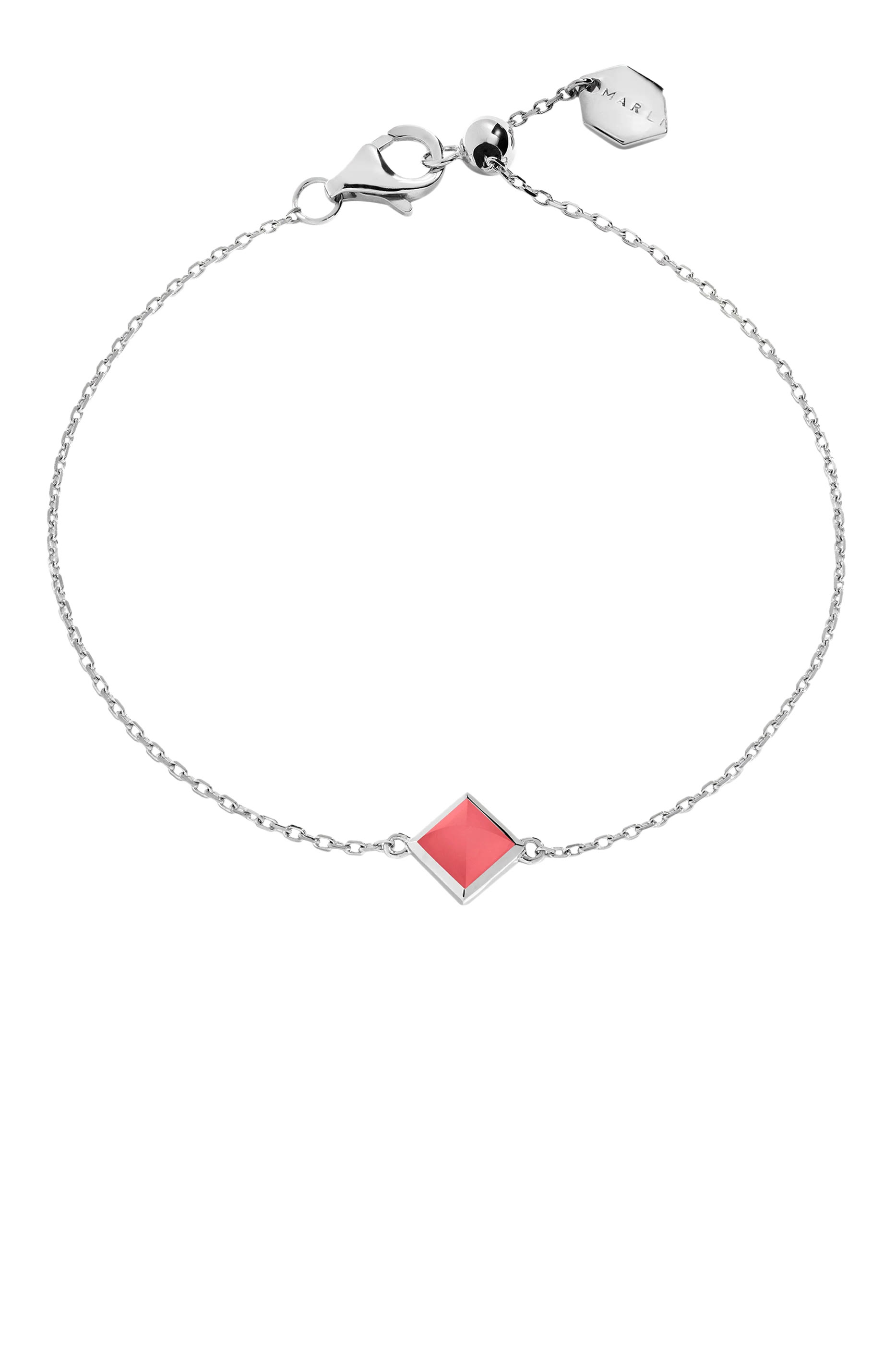 Cleo Pyramid Bracelet, 18k White Gold & Coral