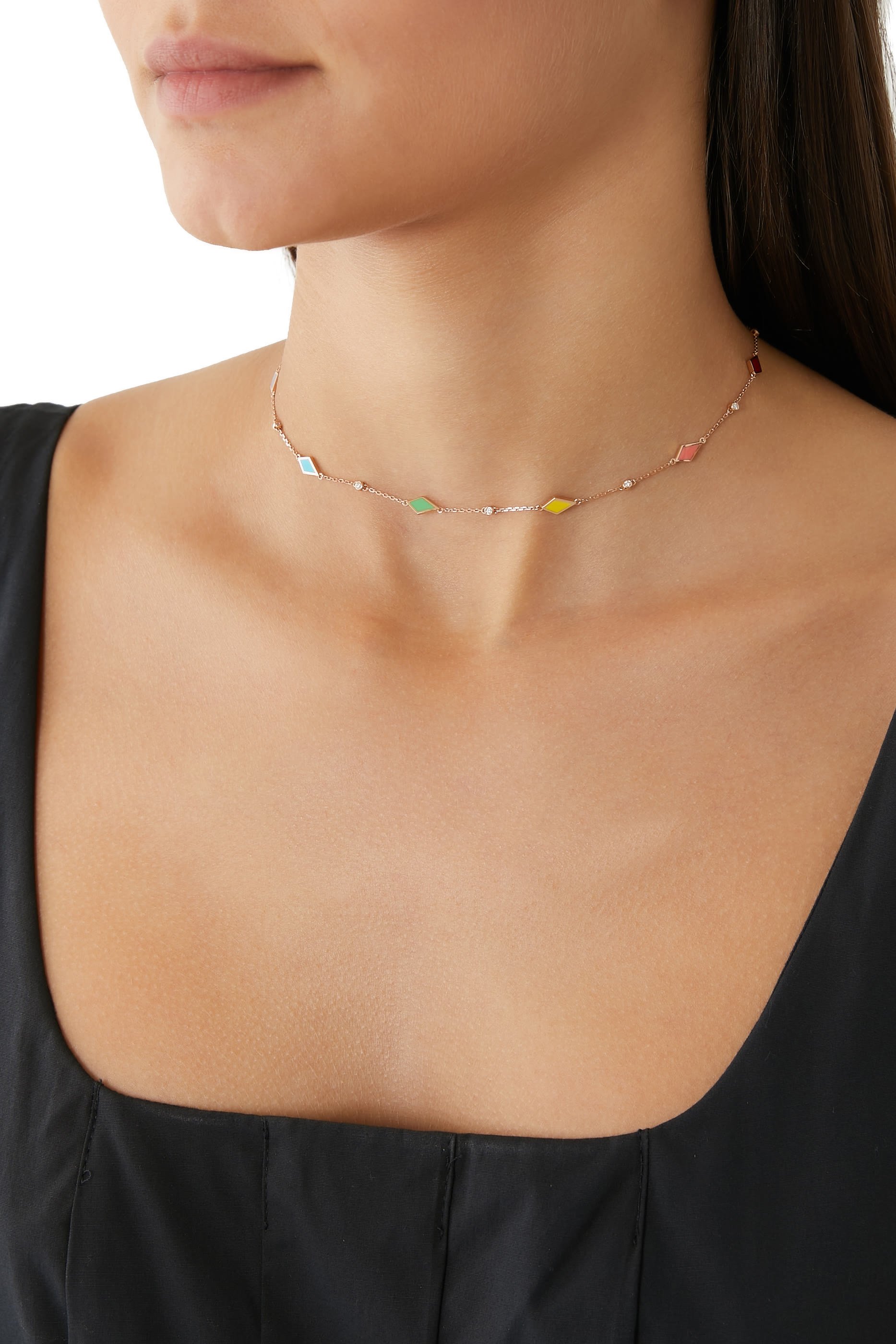Mosiac Choker, 18k Pink Gold with Enamel & Diamonds