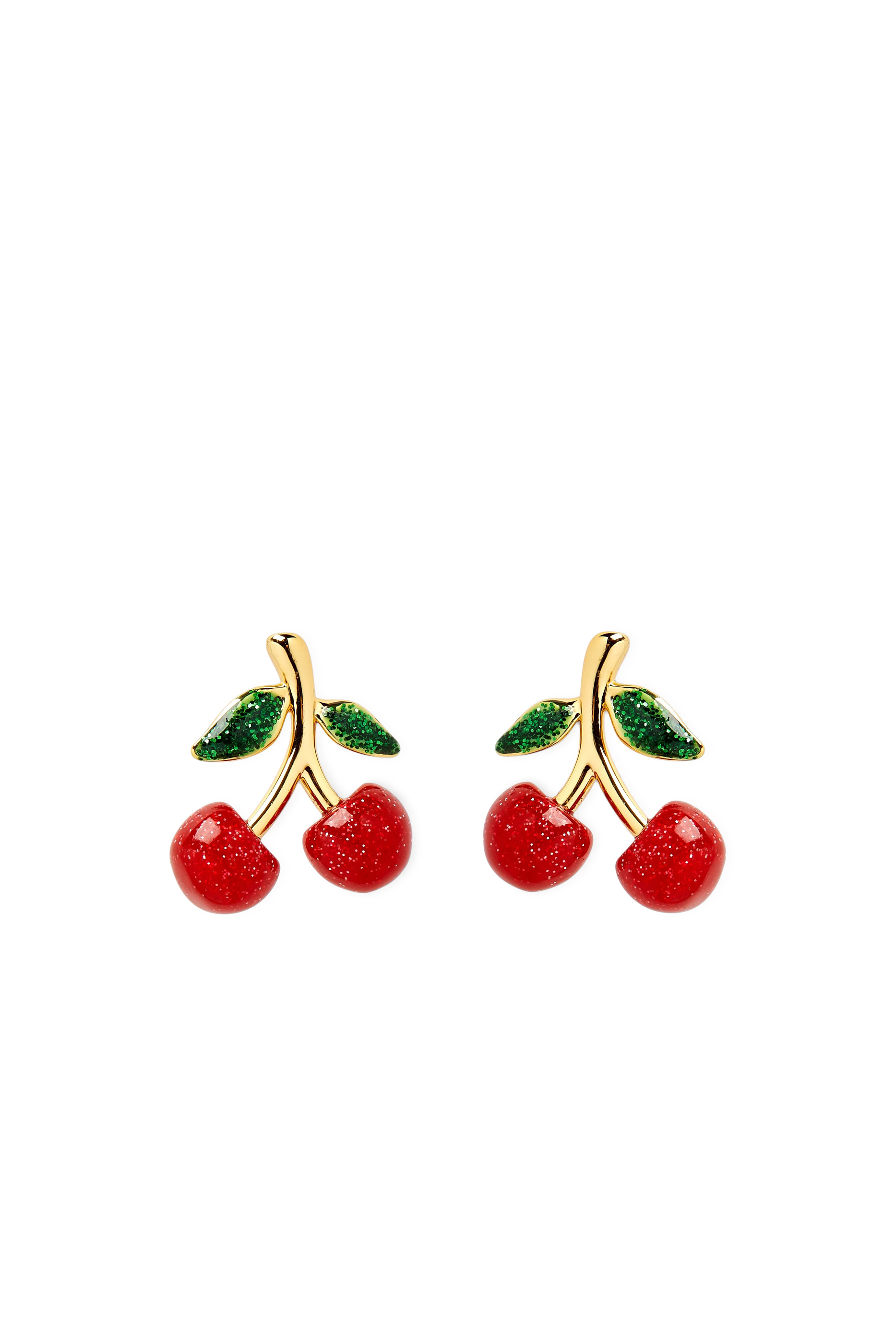 Cherry Stud Earrings, Plated Brass & Enamel