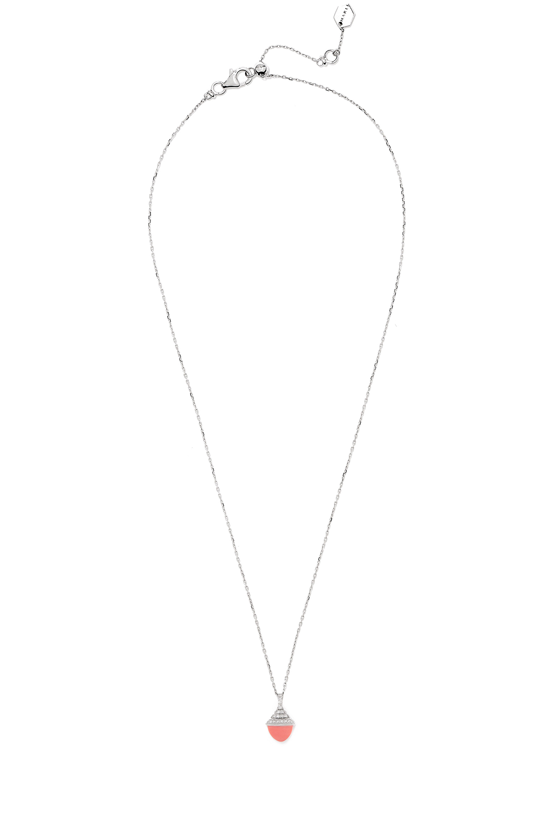 Cleo  Mini Rev  Pendant, 18k White Gold with Pink Coral & Diamonds