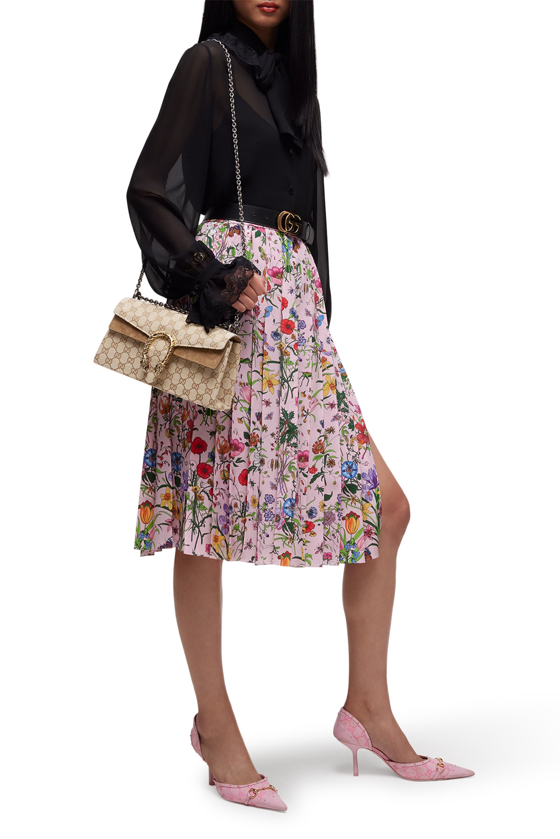 Printed Silk Pleated Skirt