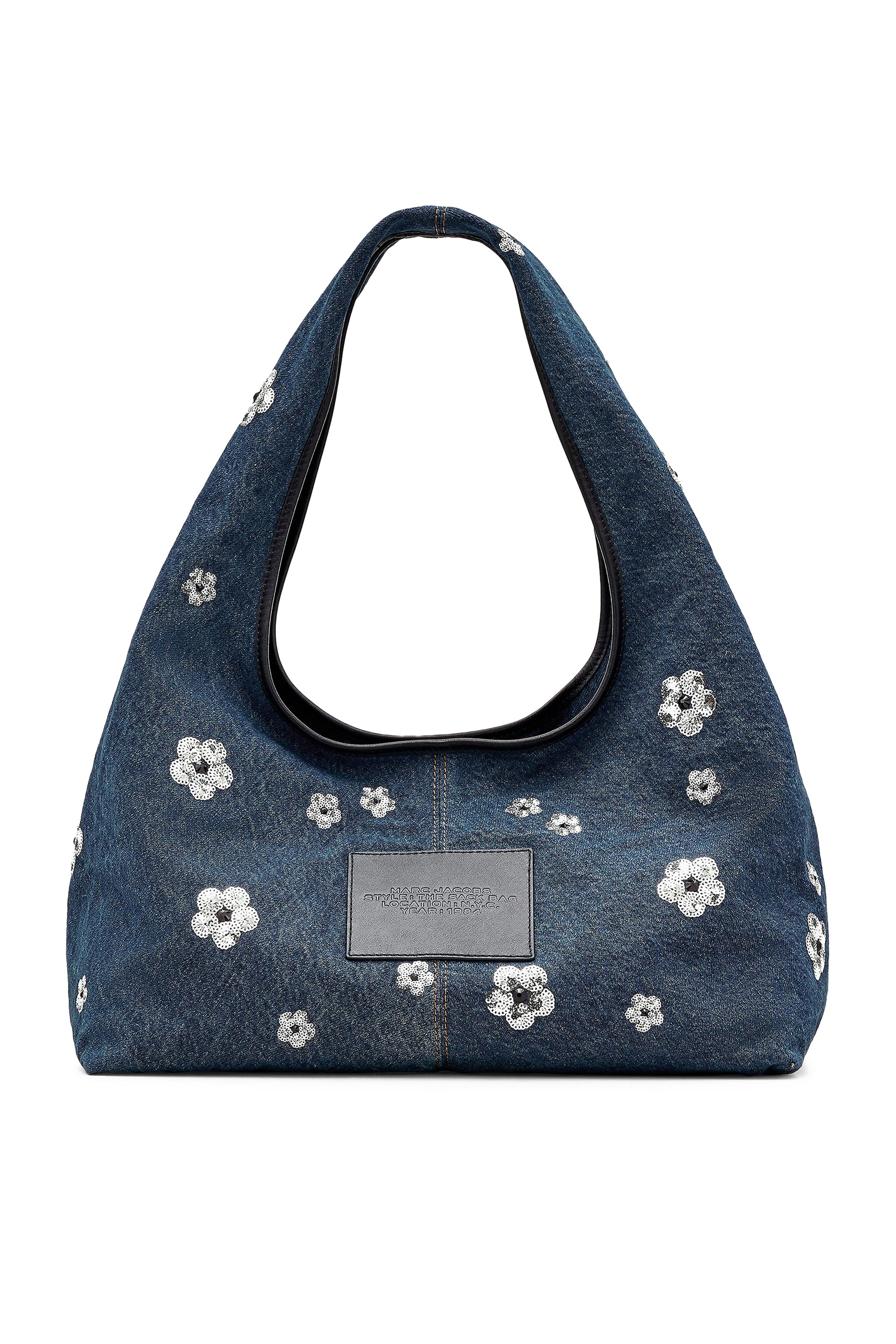 Sequin Daisy Denim Sack Bag