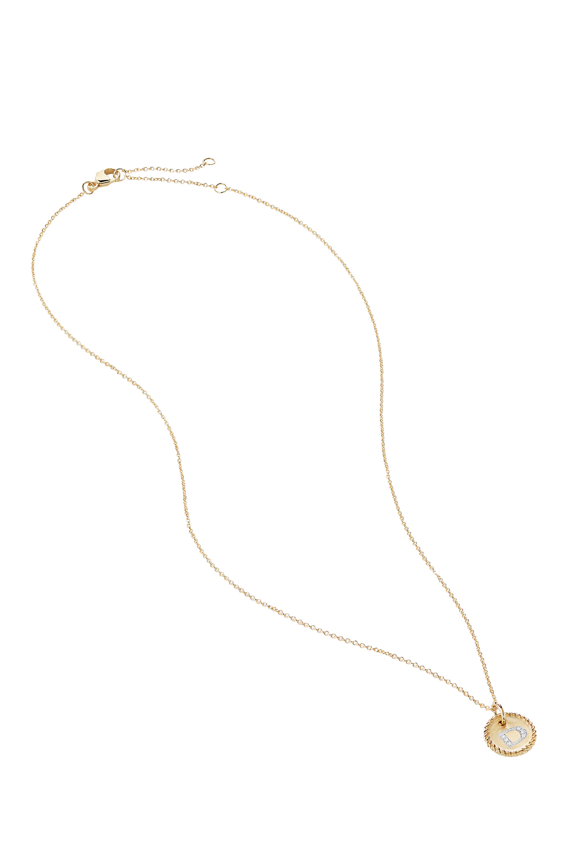 D Initial Charm Necklace, 18K Yellow Gold & Diamonds