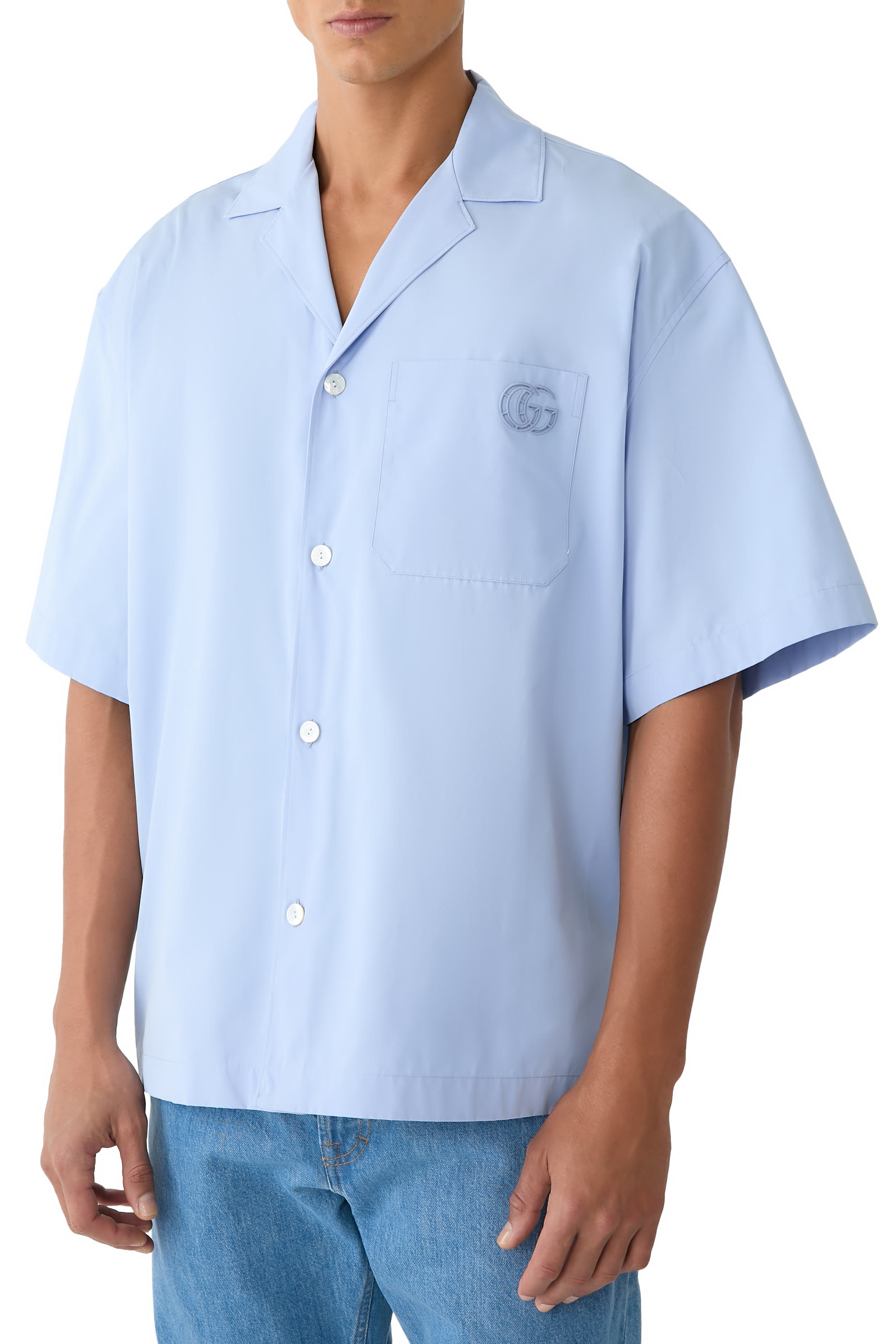 Cotton Poplin Shirt with GG Embroidery