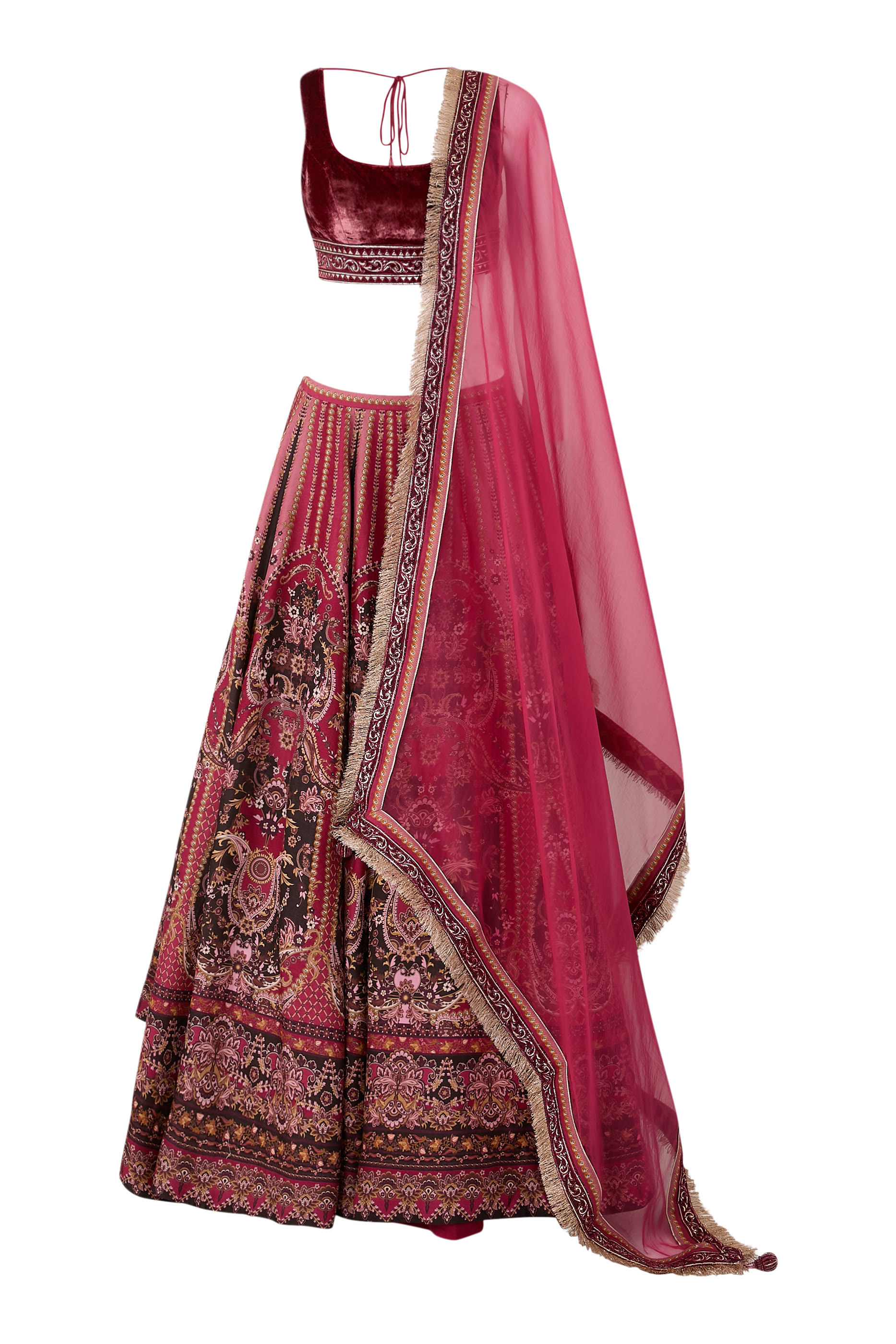 Printed Lehenga Set with Velvet Blouse 