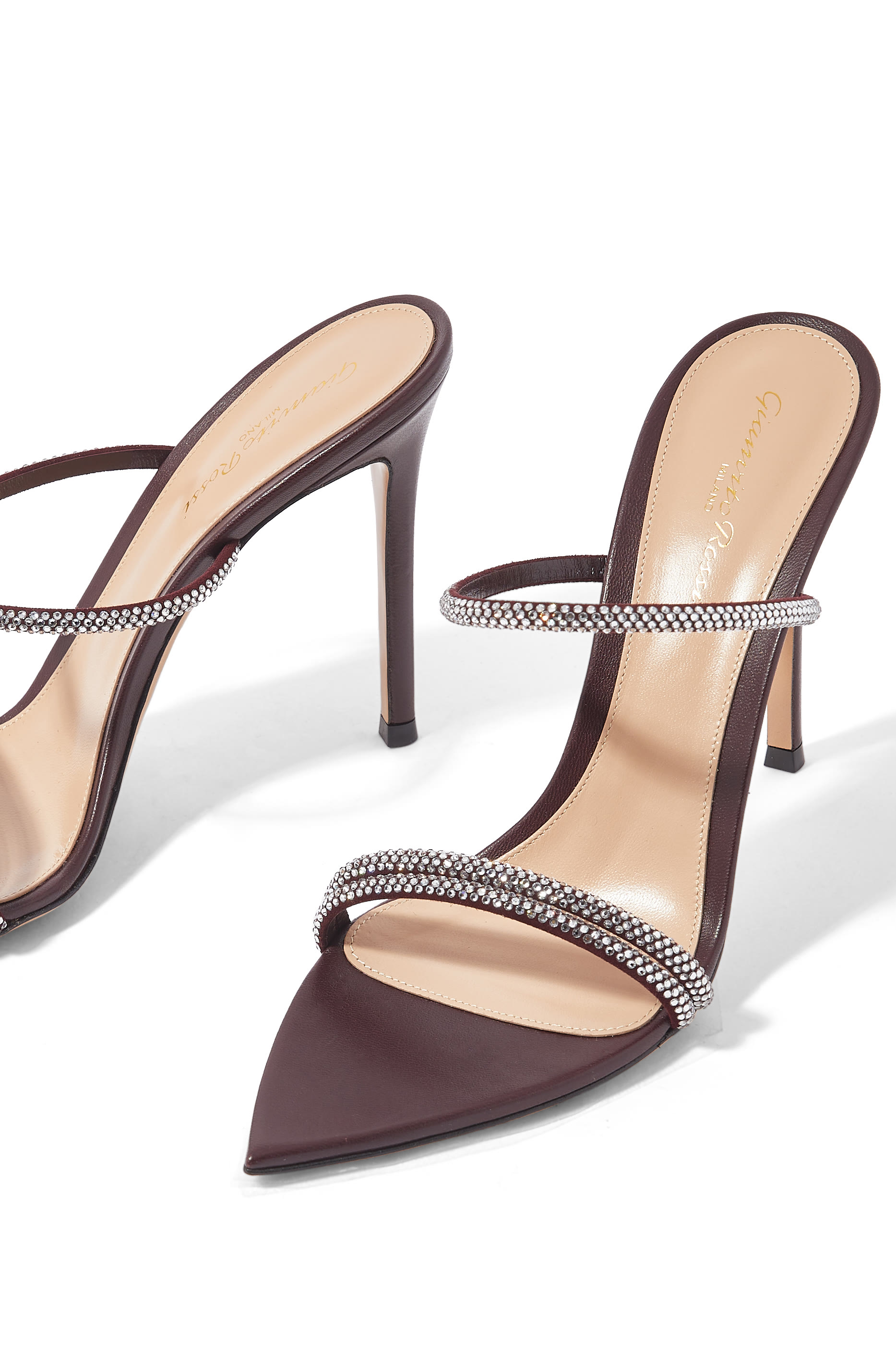 Cannes 105 Double Strap Strass Leather Open Toe Mules