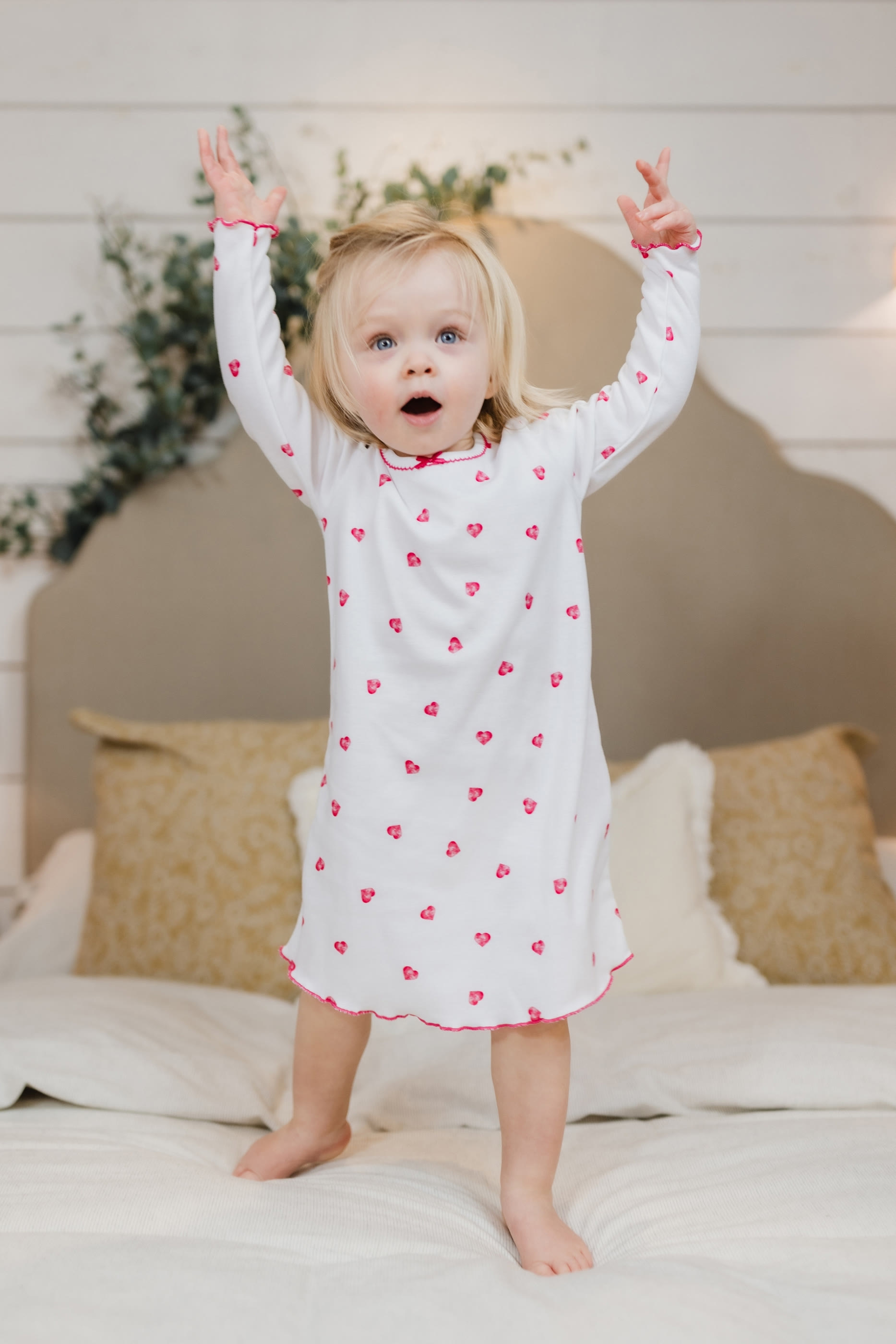 Kids  Pink Heart Print Long Sleeve Nightdress