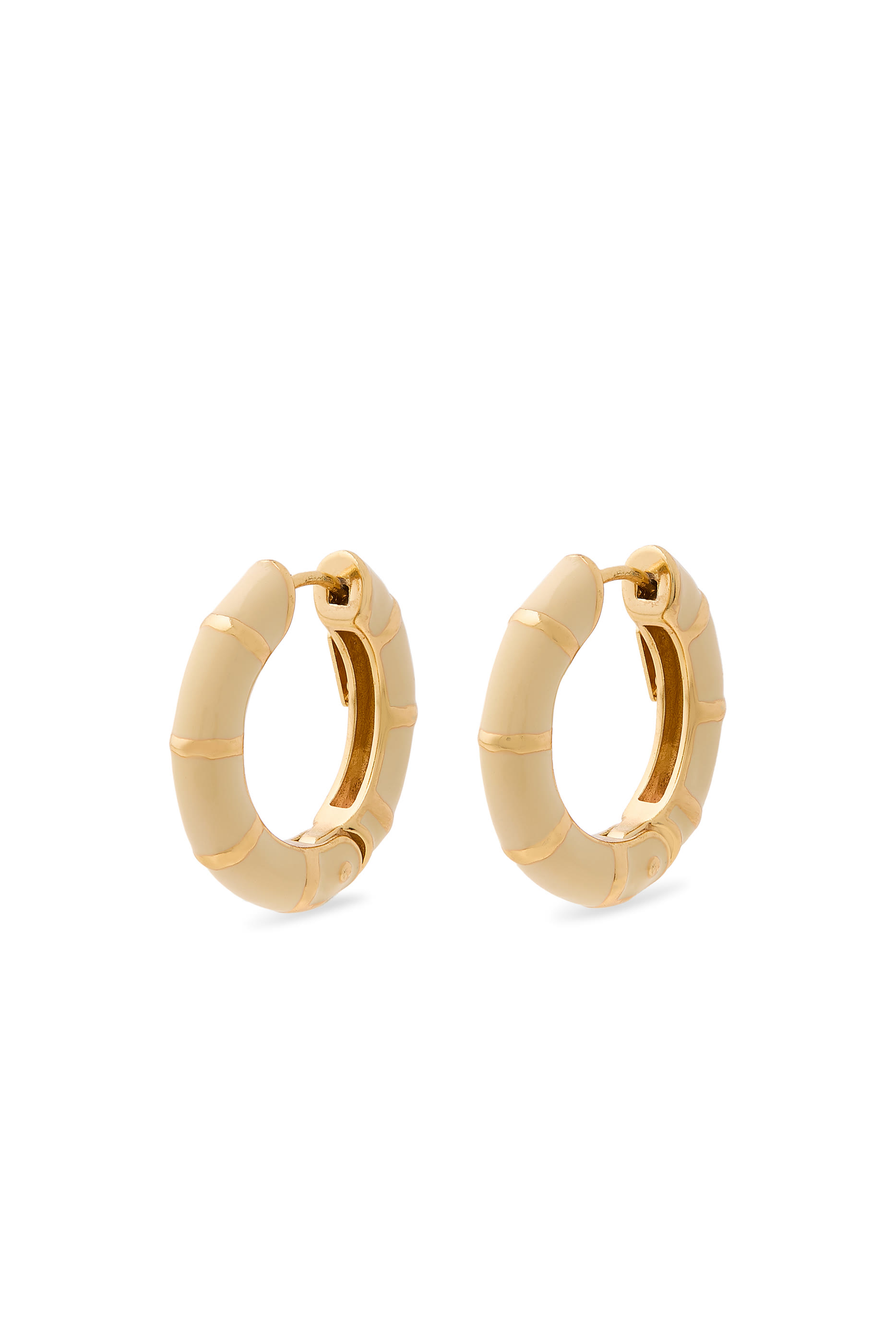 Bambou  Hoop Earrings, Gold-Plated Metal & Enamel
