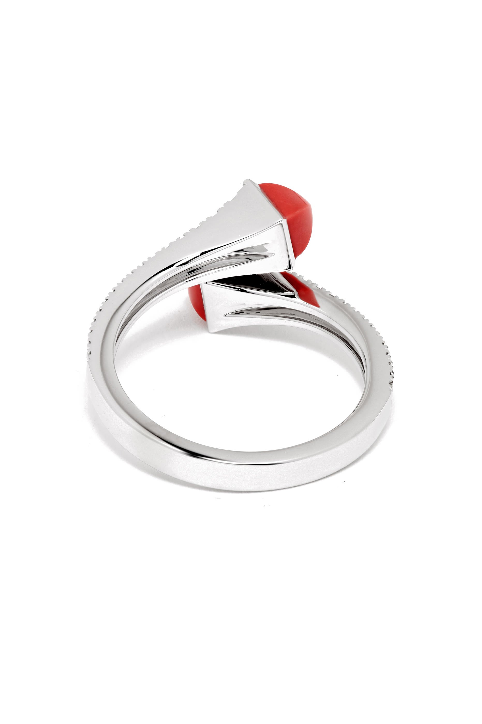 Cleo Slim Ring, 18k White Gold Red Coral & Diamonds