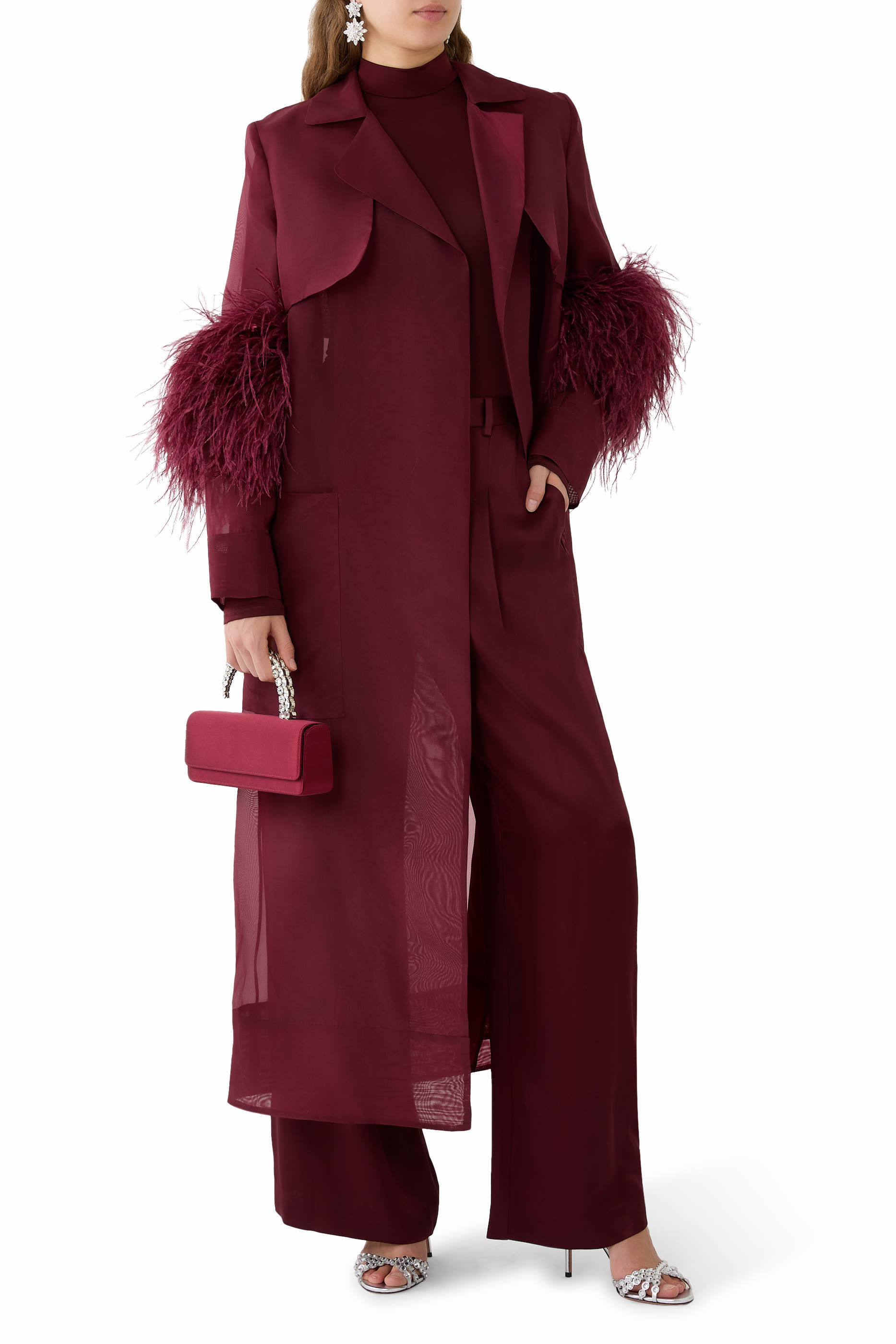 Organza Sheer Duster With Feathers 